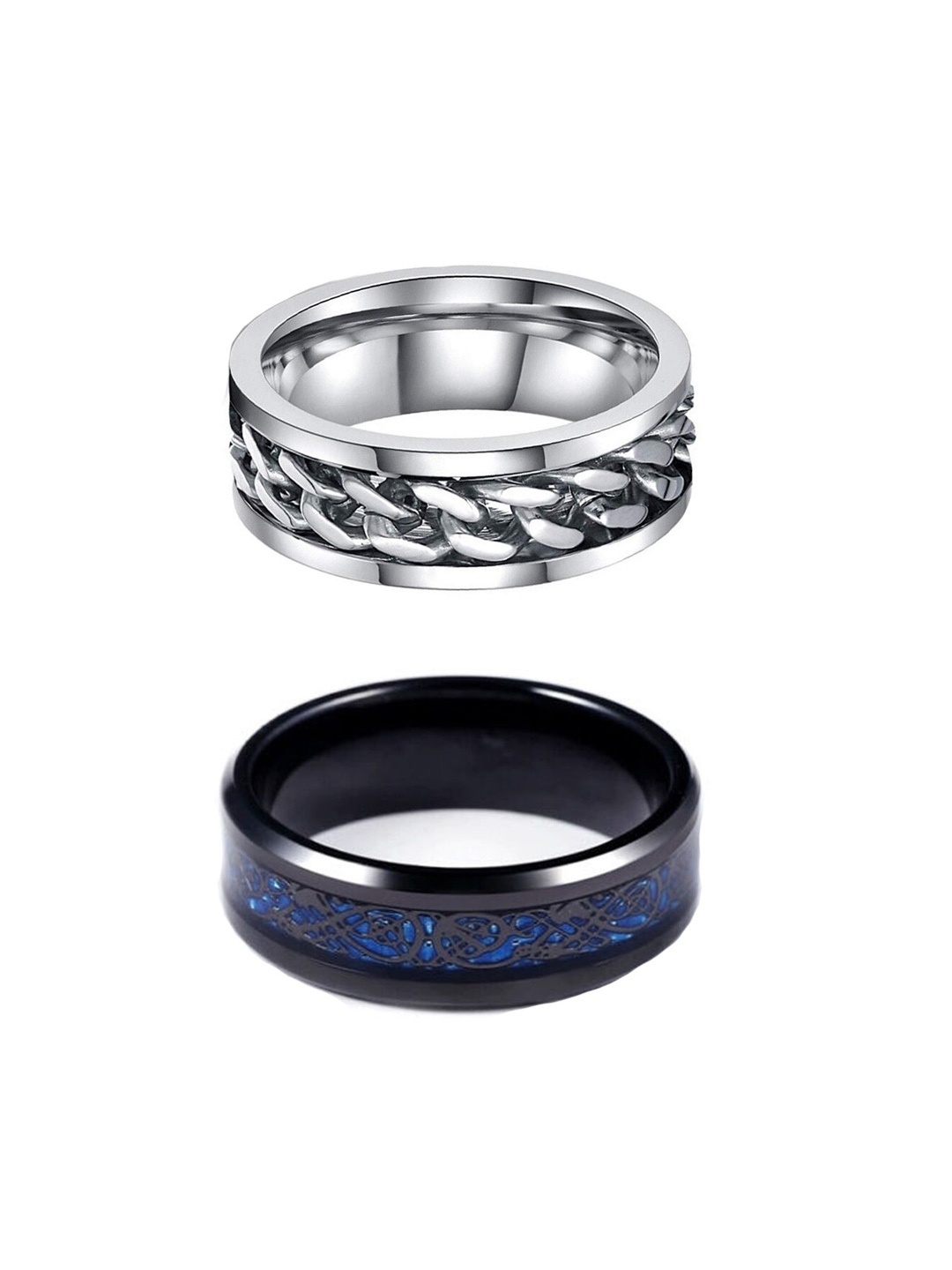 

Yellow Chimes Men Pack Of 2 Rhodium-Plated Silver-Toned & Blue Finger Rings