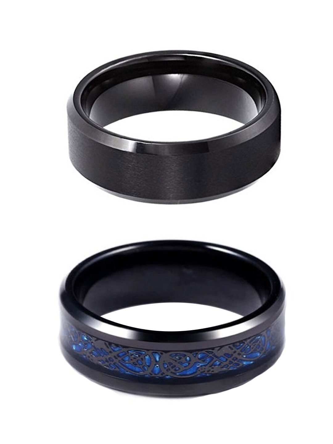 

Yellow Chimes Men Set Of 2 Black Rhodium-Plated Stainless Steel Finger Rings