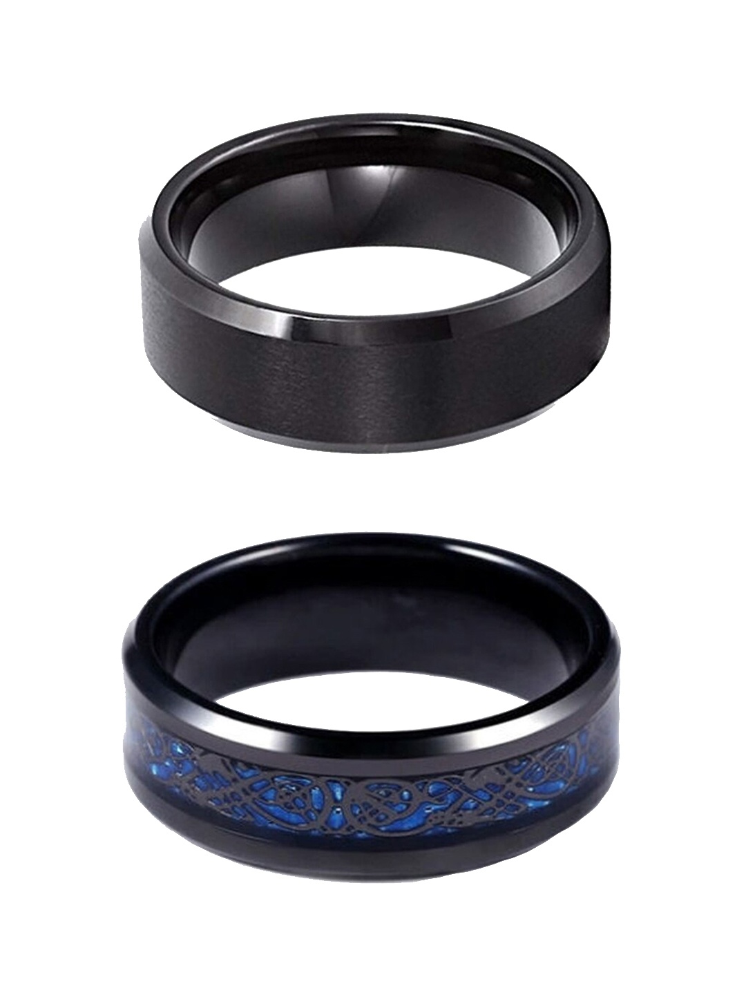 

Yellow Chimes Pack Of 2 Rhodium-Plated Stainless Finger Ring, Black