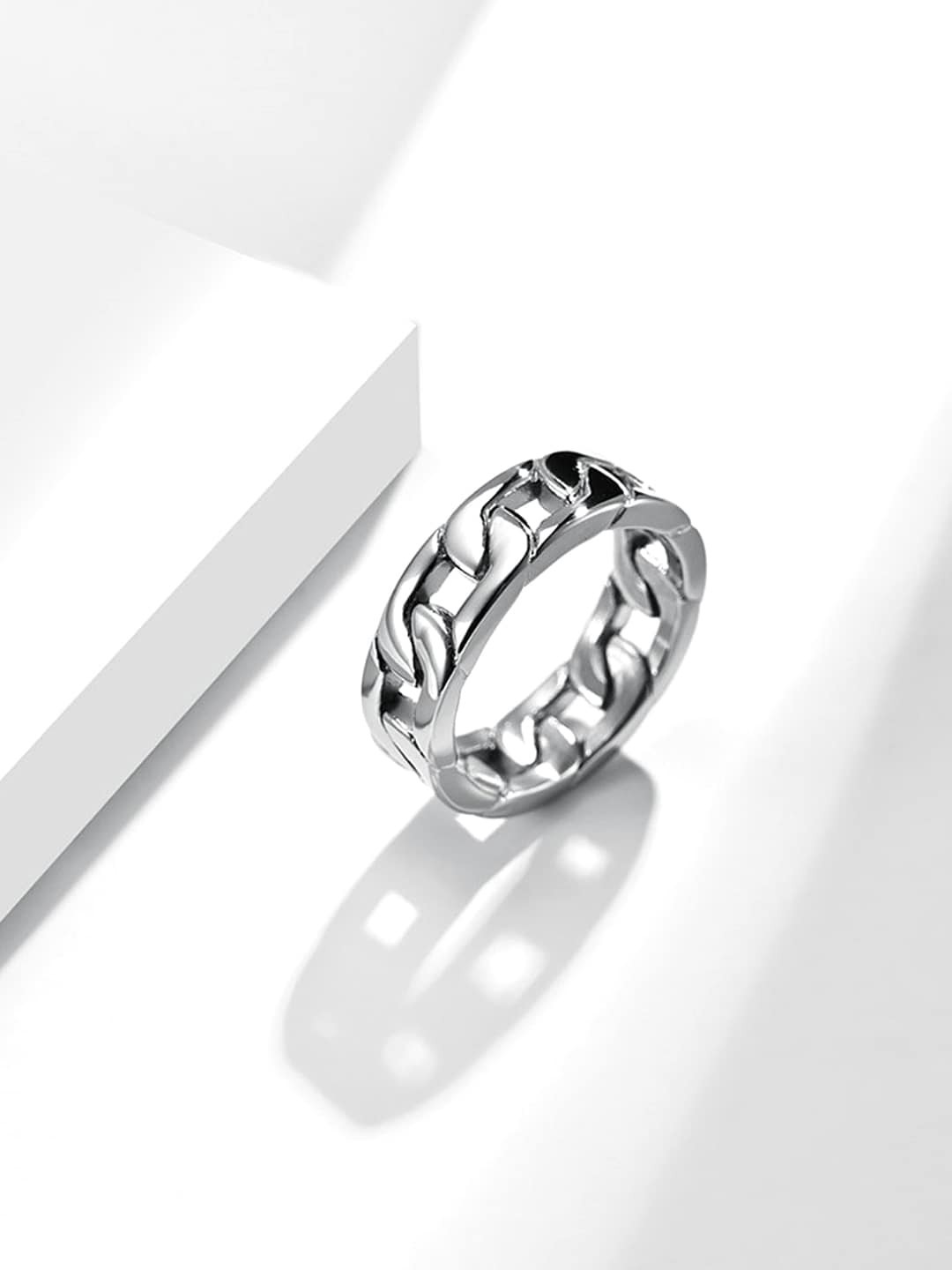 

Yellow Chimes Men Silver-Toned Stainless Steel Chain Pattern Finger Ring