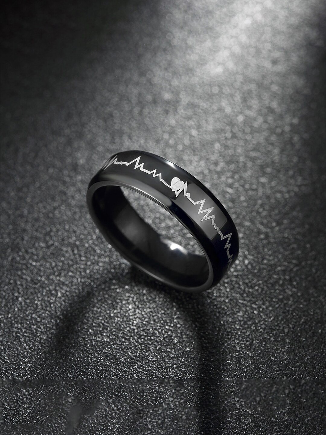 

Yellow Chimes Men Black Heartbeat Love Message Finger Ring