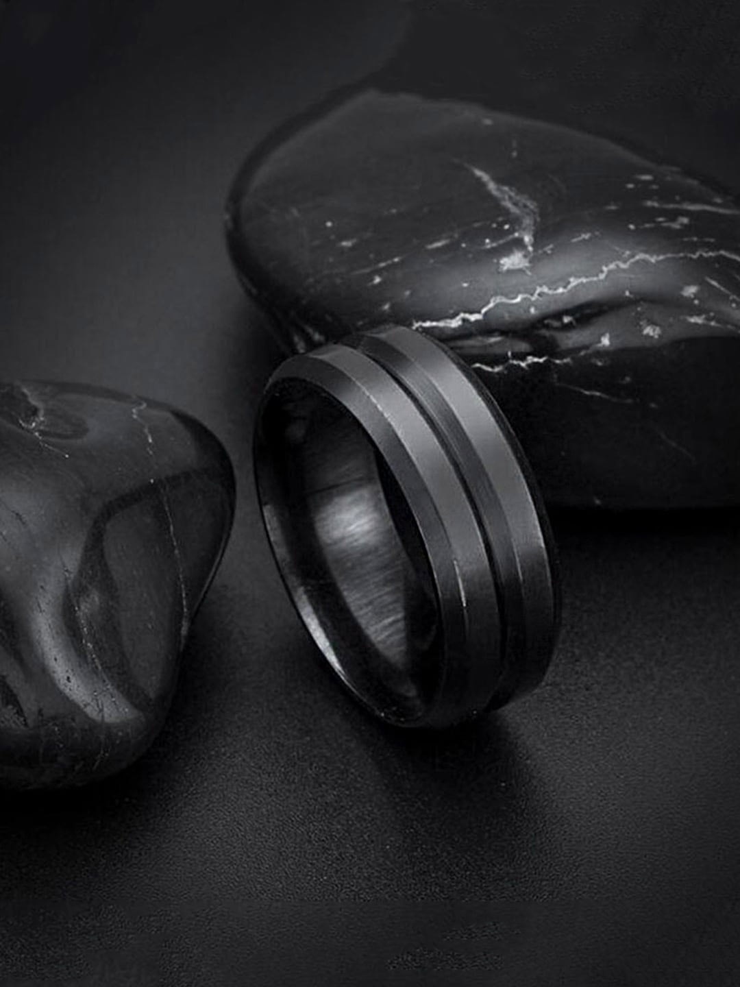 

Yellow Chimes Men Black Polished Smooth Finished Metal Stainless Steel Band Ring