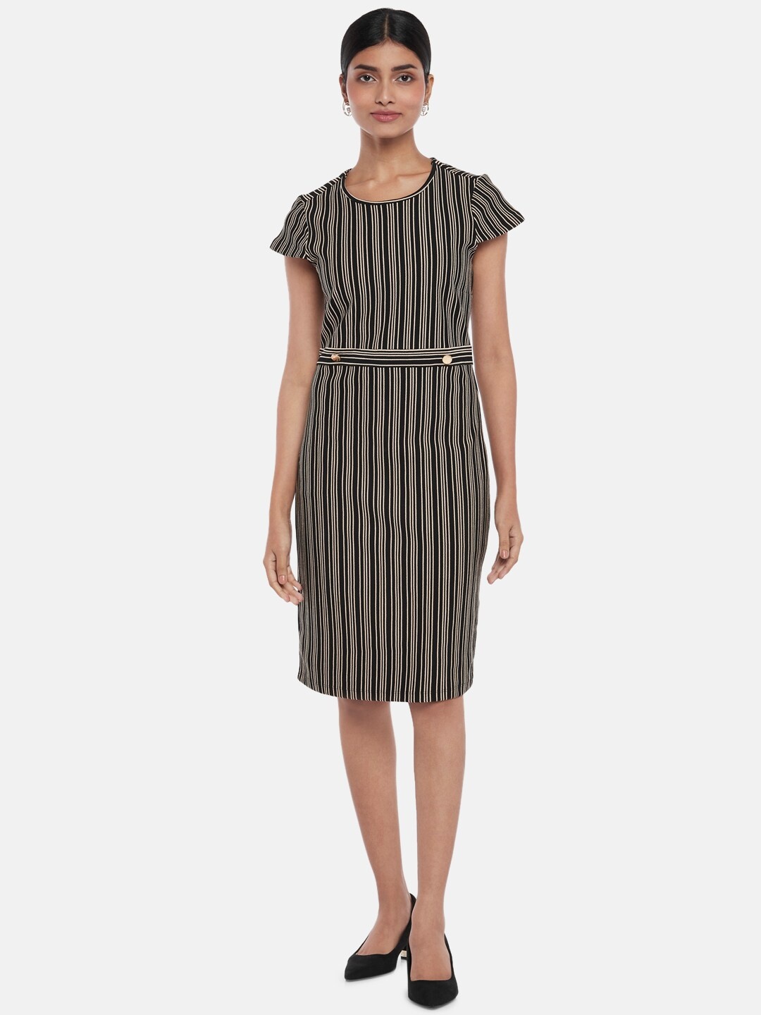 

Annabelle by Pantaloons Black Striped Formal Sheath Dress