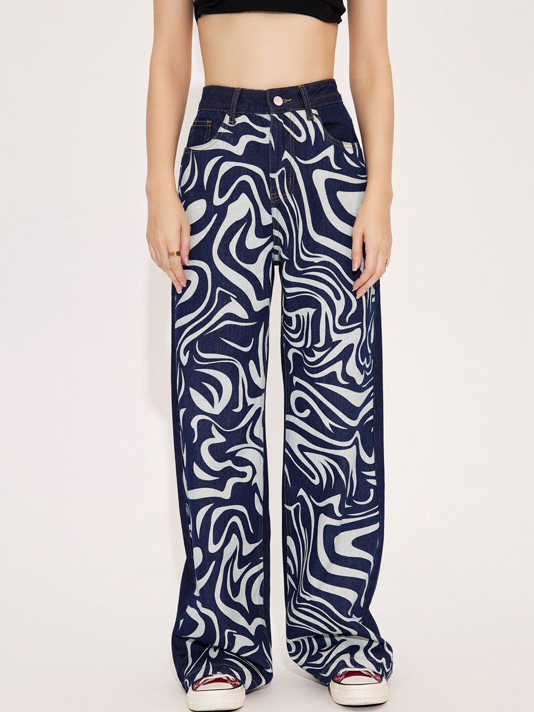 

URBANIC Women Navy Blue Wide Leg High-Rise Jeans