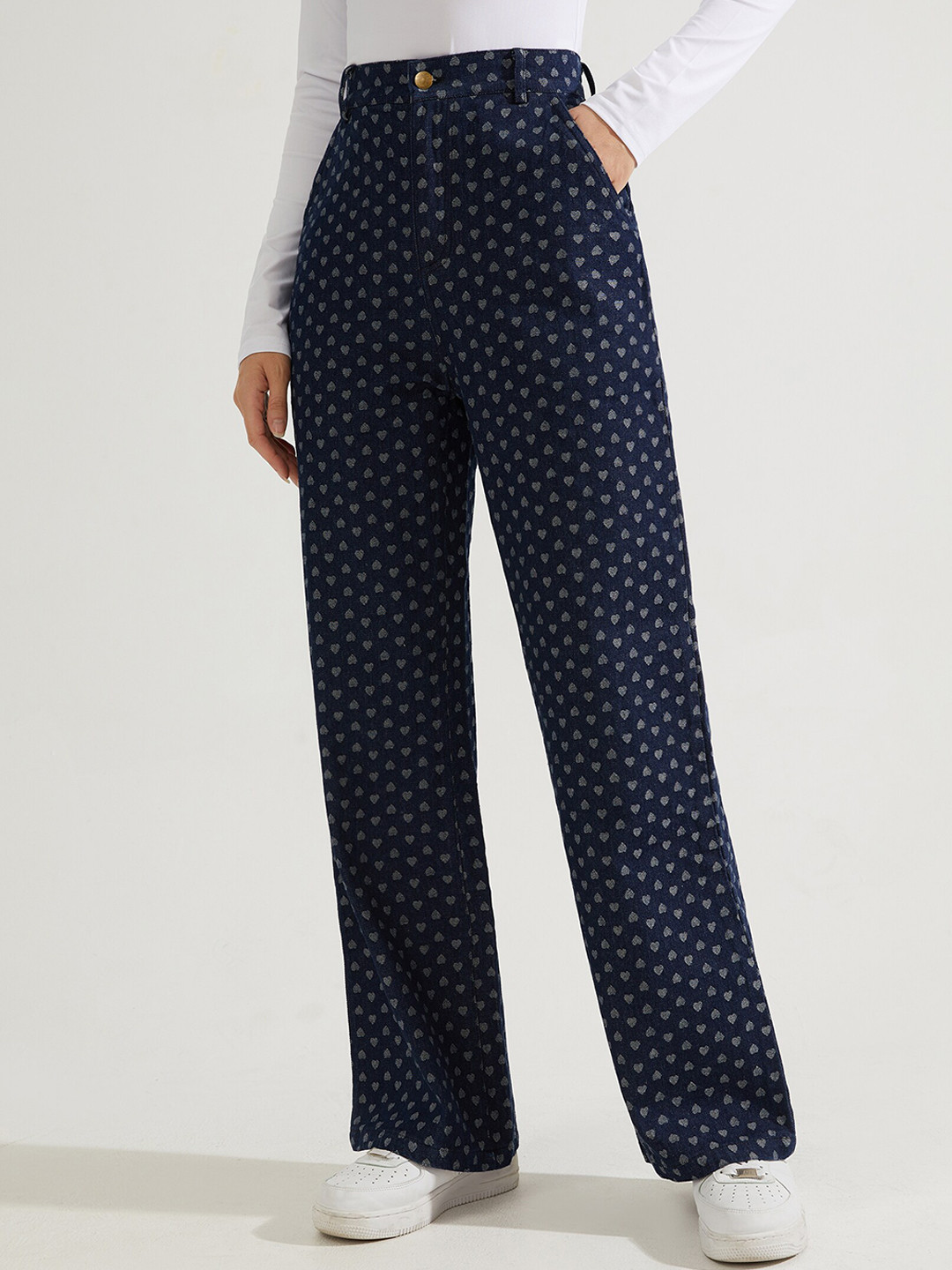 

URBANIC Women Navy Blue Wide Leg High-Rise Jeans