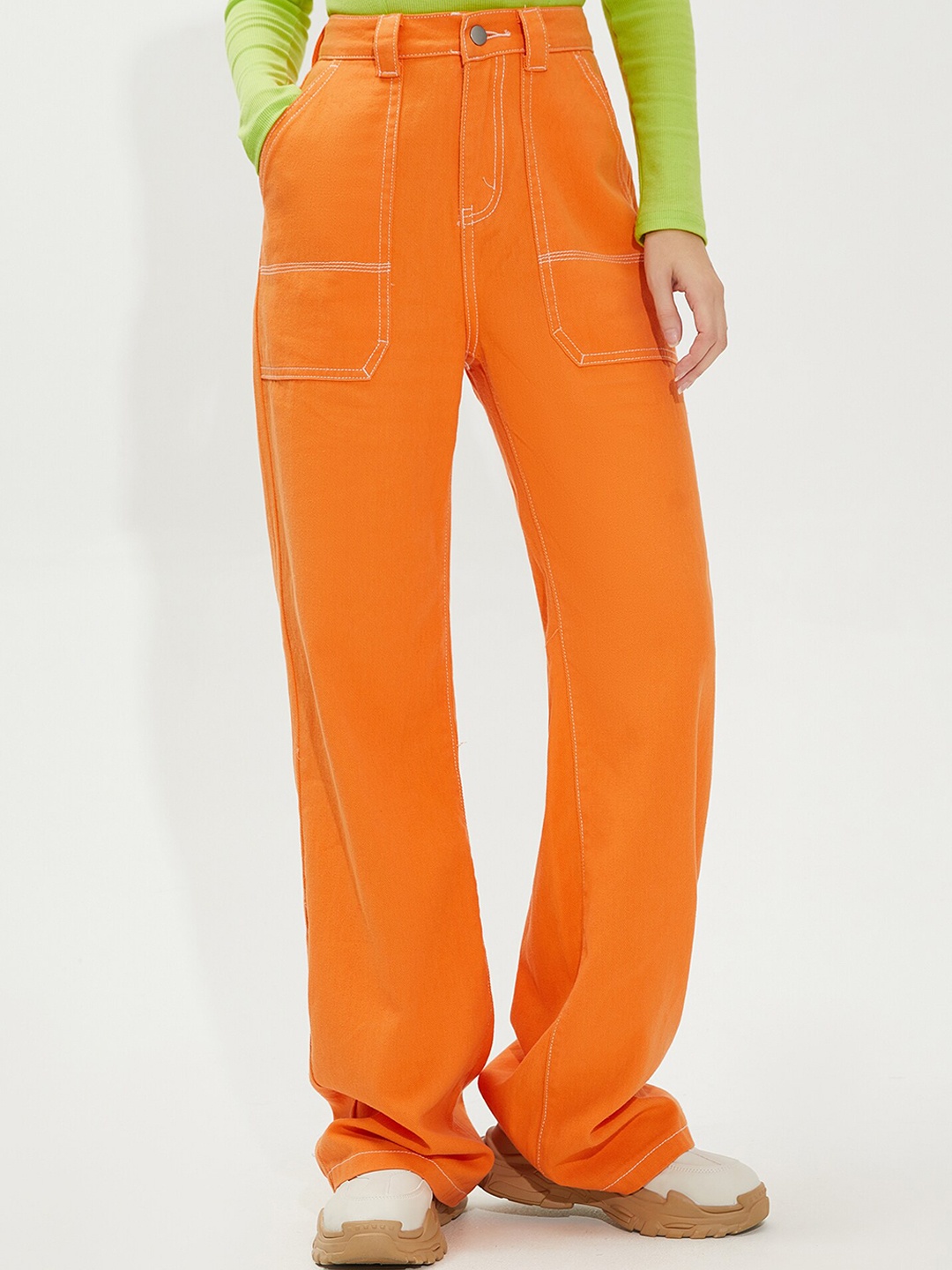 

URBANIC Women Orange Wide Leg High-Rise Jeans