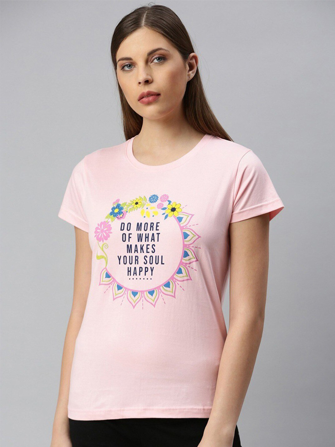 

Kryptic Women Pure Cotton Pink Typography Printed T-shirt