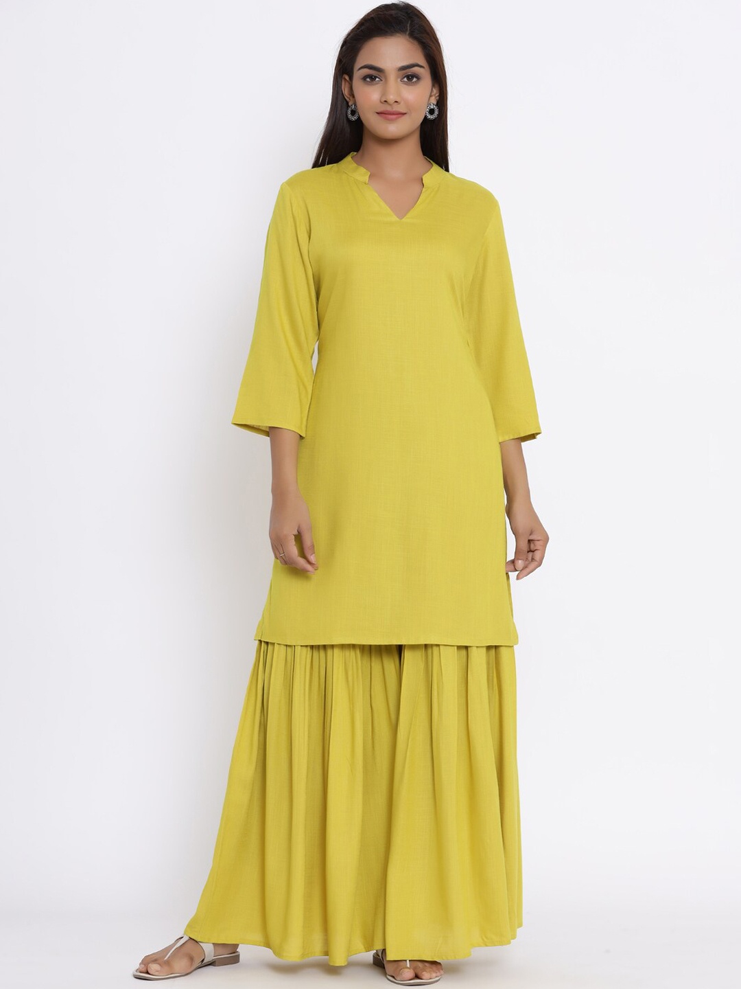 

MIRAVAN Women Yellow Pure Cotton Kurta with Sharara