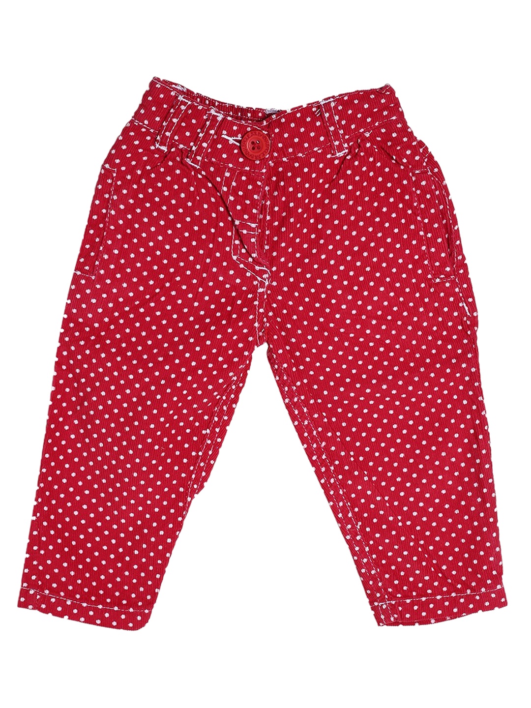 

612League Girls Red Polka dot Printed Regular Fit Easy Wash Trouser
