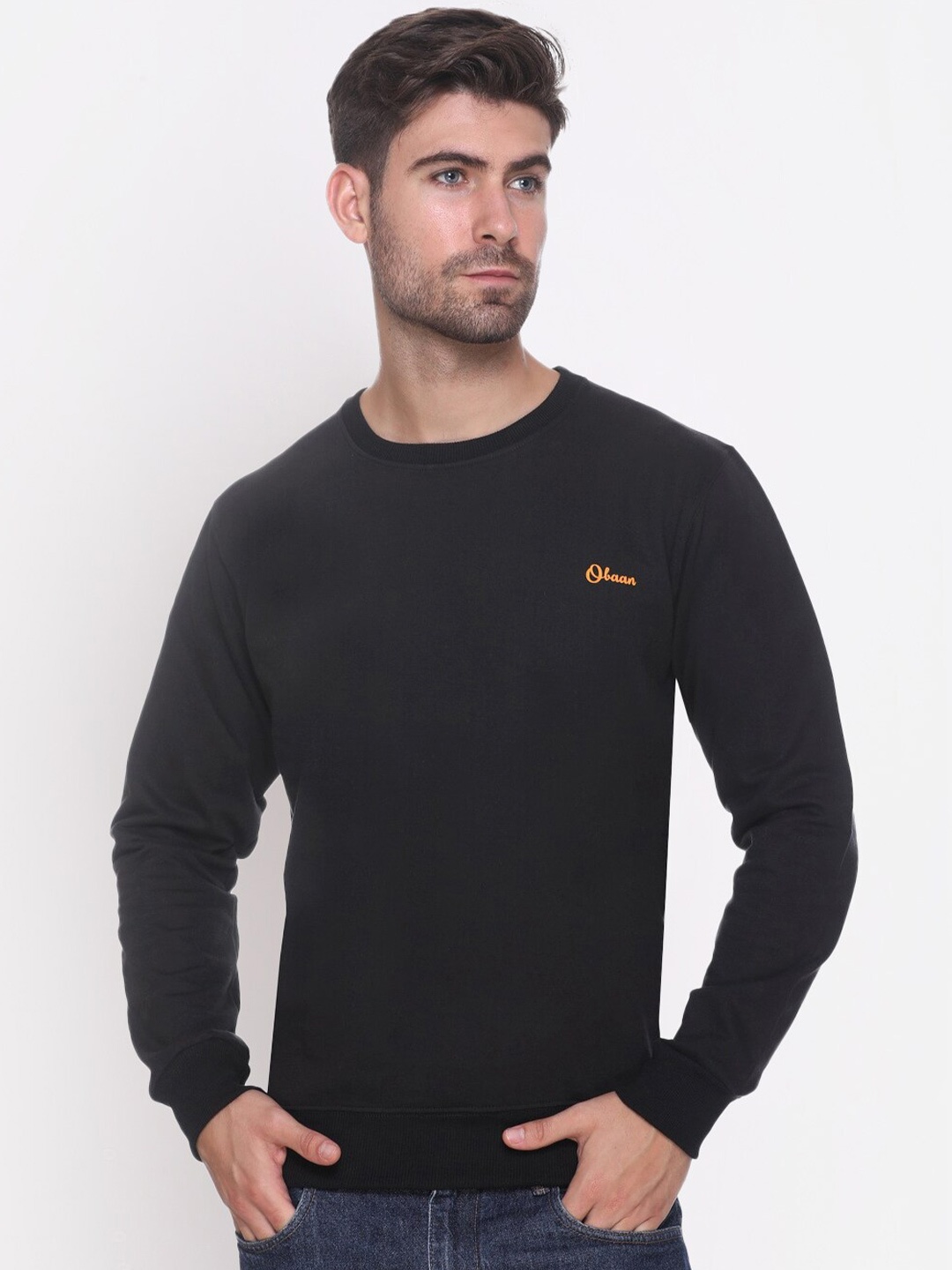 

Obaan Men Black Solid Sweatshirt