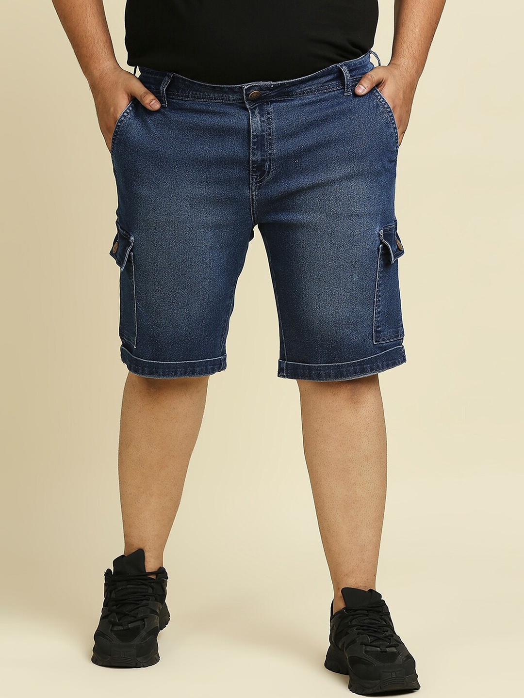 

Freeform by High Star Men Plus Size Blue Washed Slim Fit Denim Shorts