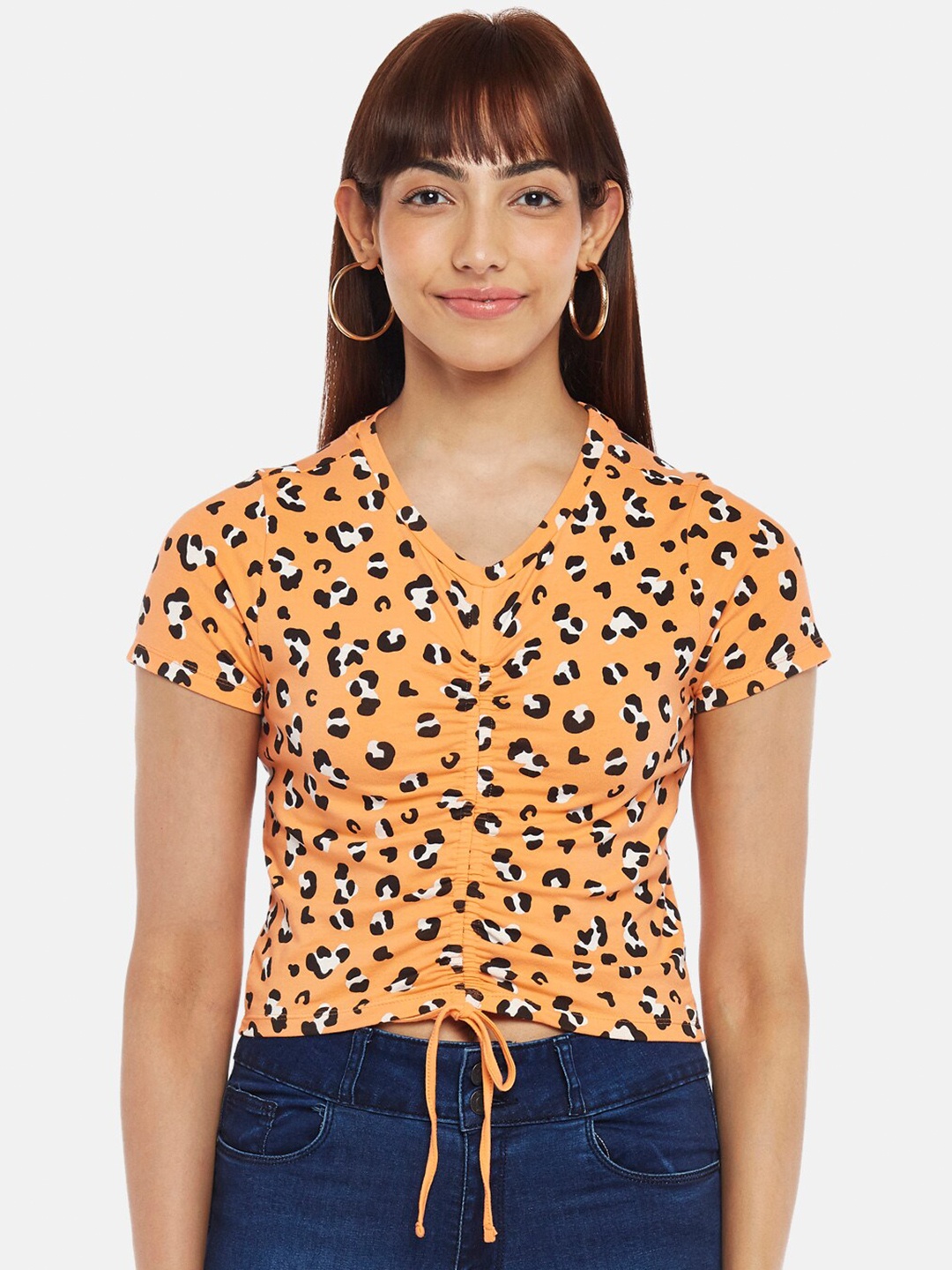 

People Orange Print Wrap Top