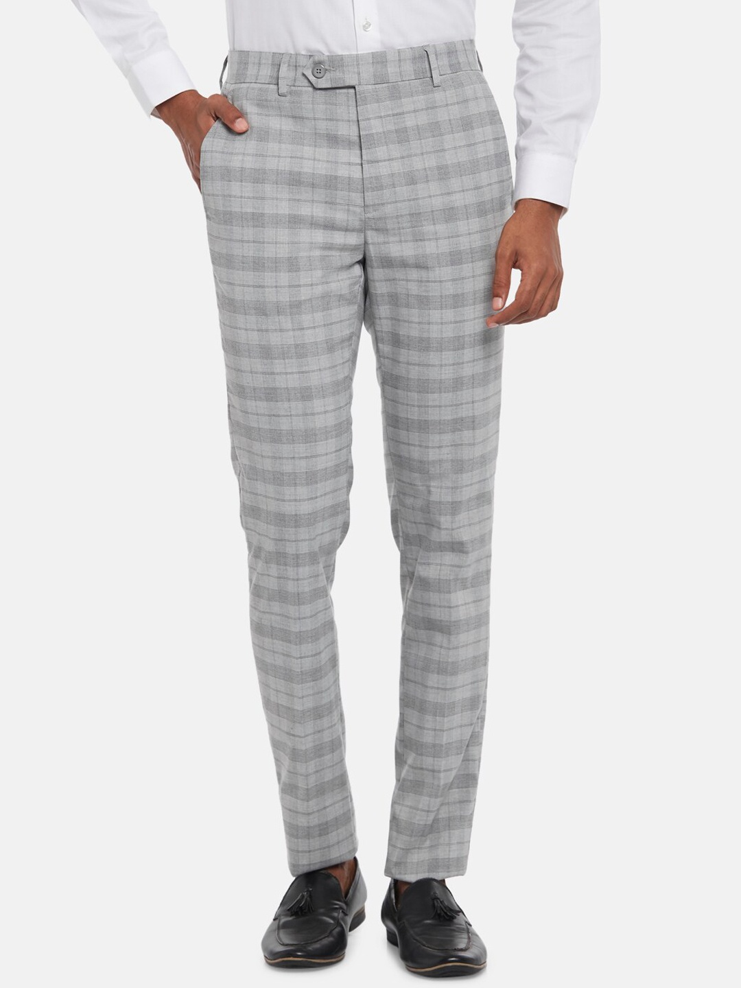 

BYFORD by Pantaloons Men Grey Checked Slim Fit Formal Trouser