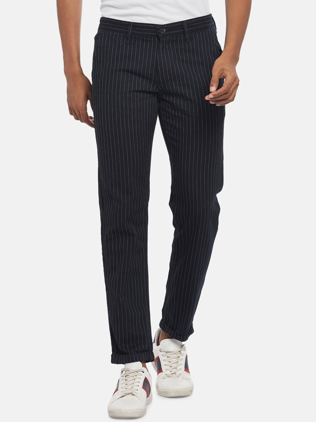 

BYFORD by Pantaloons Men Blue Striped Casual Trouser