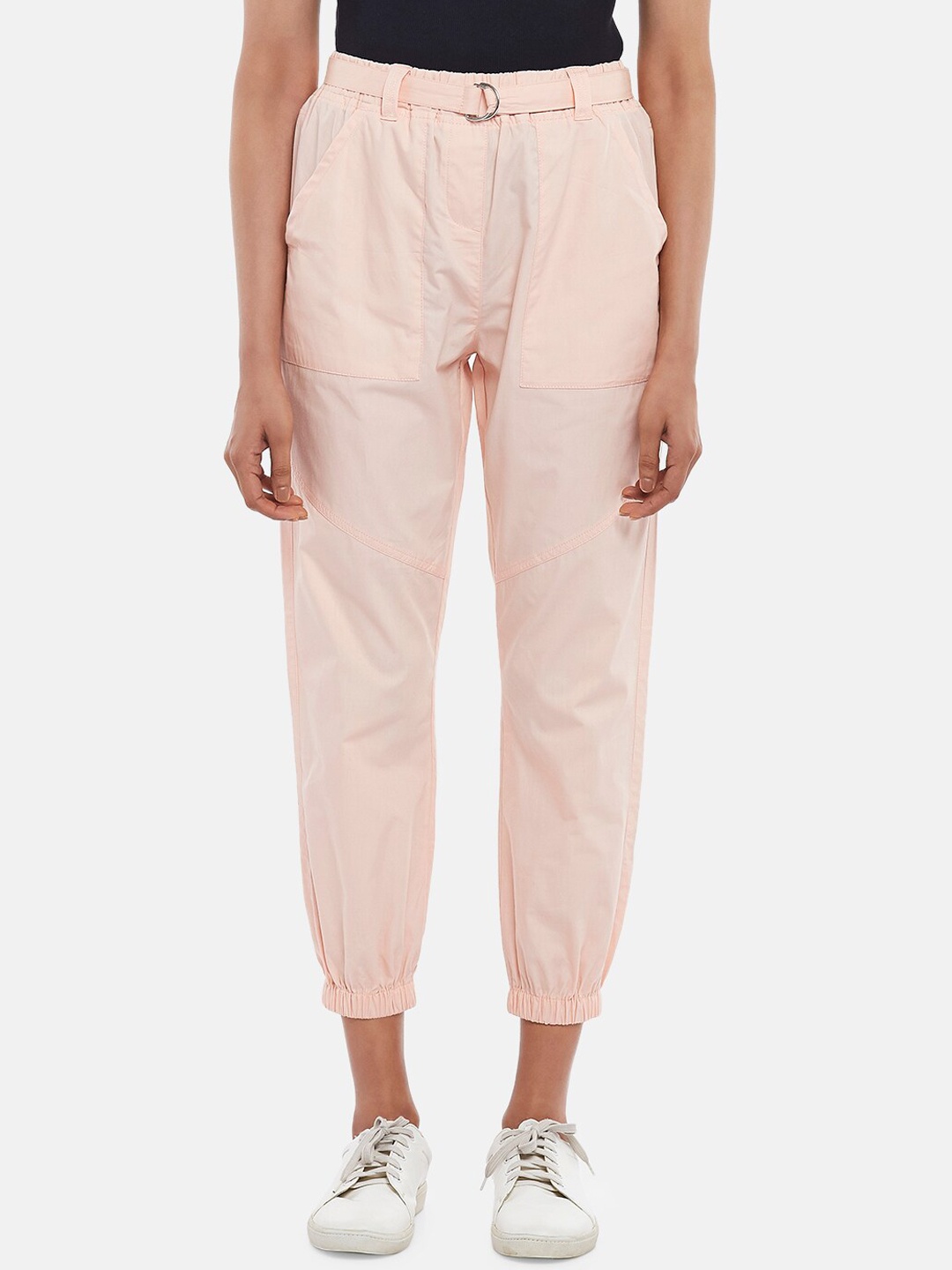 

People Women Pink Solid Casual Trouser