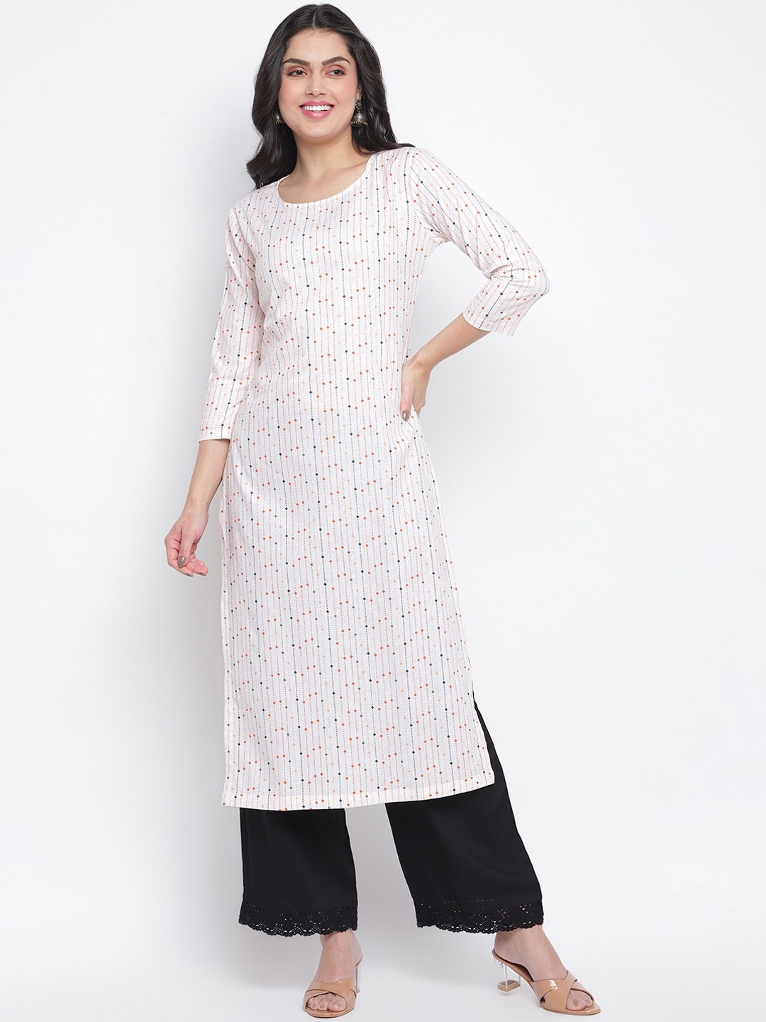 

Lagashi Women White Striped Cotton Kurta