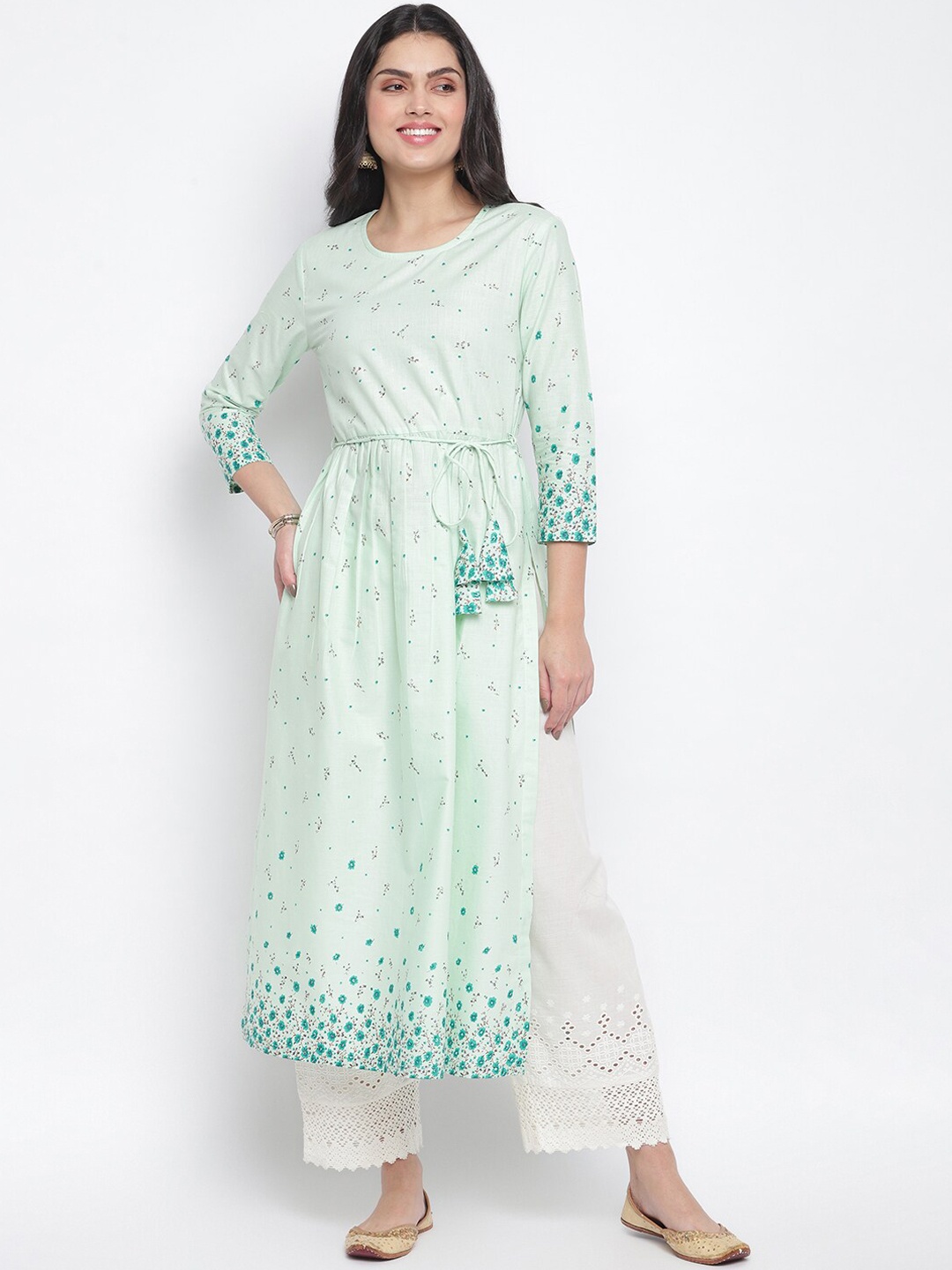 

Lagashi Women Green Floral Printed Cotton Kurta