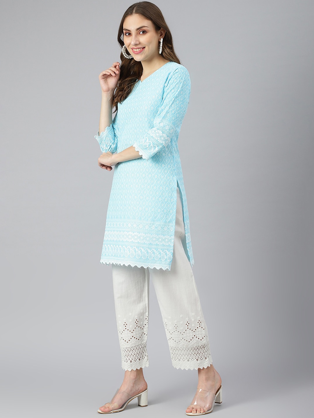 

Lagashi Women Blue Geometric Chikankari Kurta