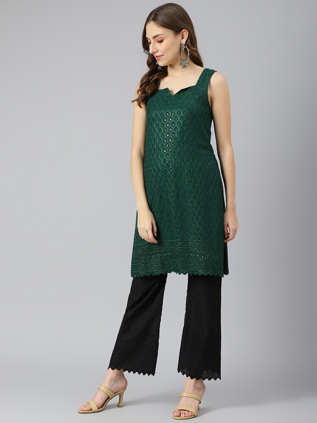 

Lagashi Women Green Ethnic Motifs Embroidered Kurta