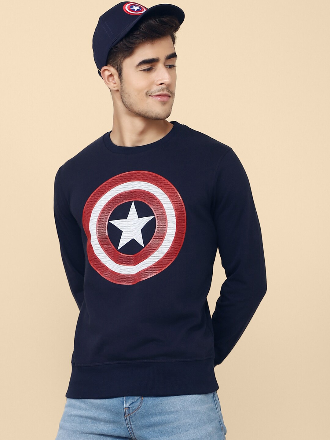 

Free Authority Men Navy Blue Captain America Printed Sweatshirt