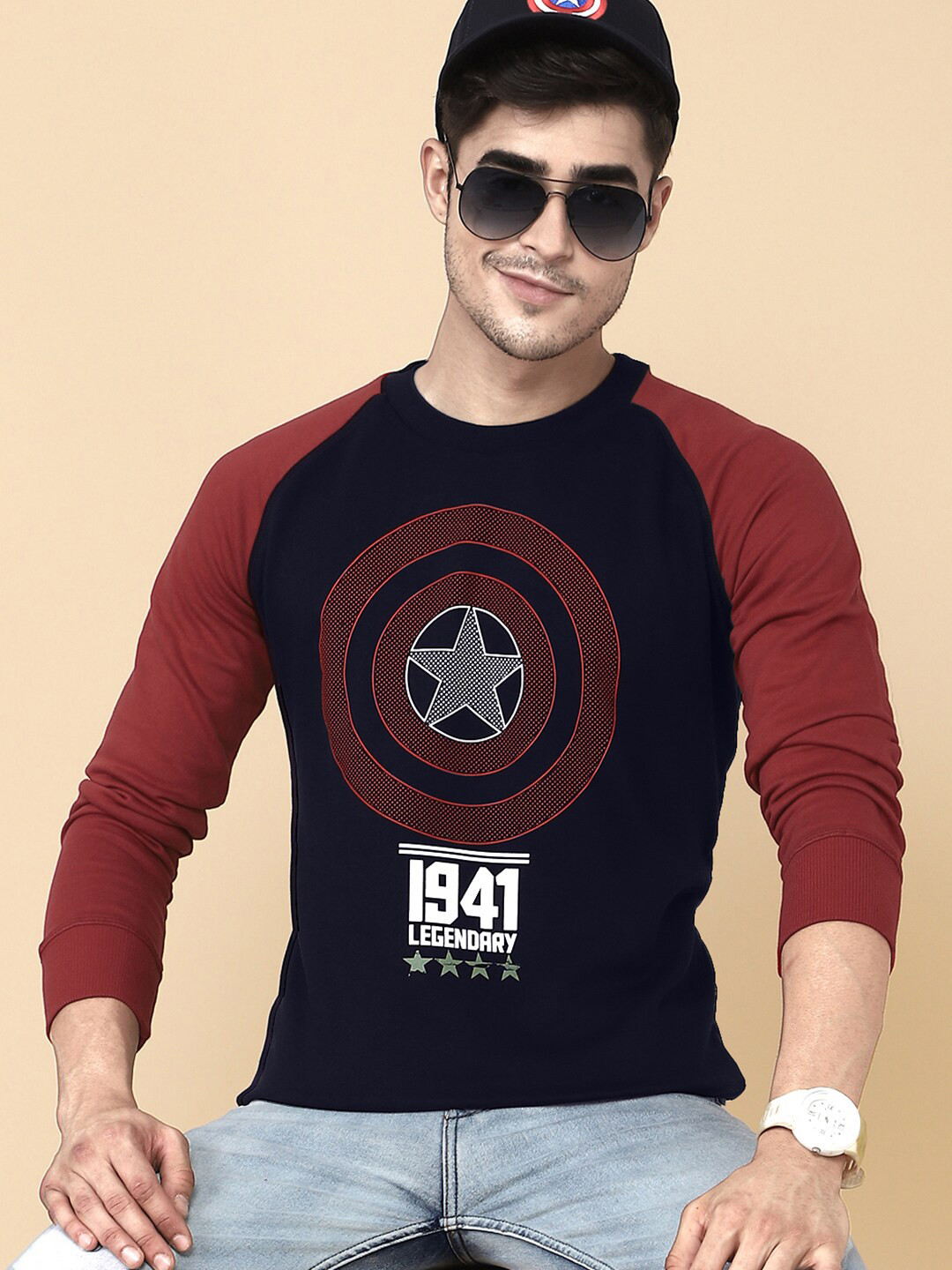 

Free Authority Men Navy Blue Captain America Printed Sweatshirt