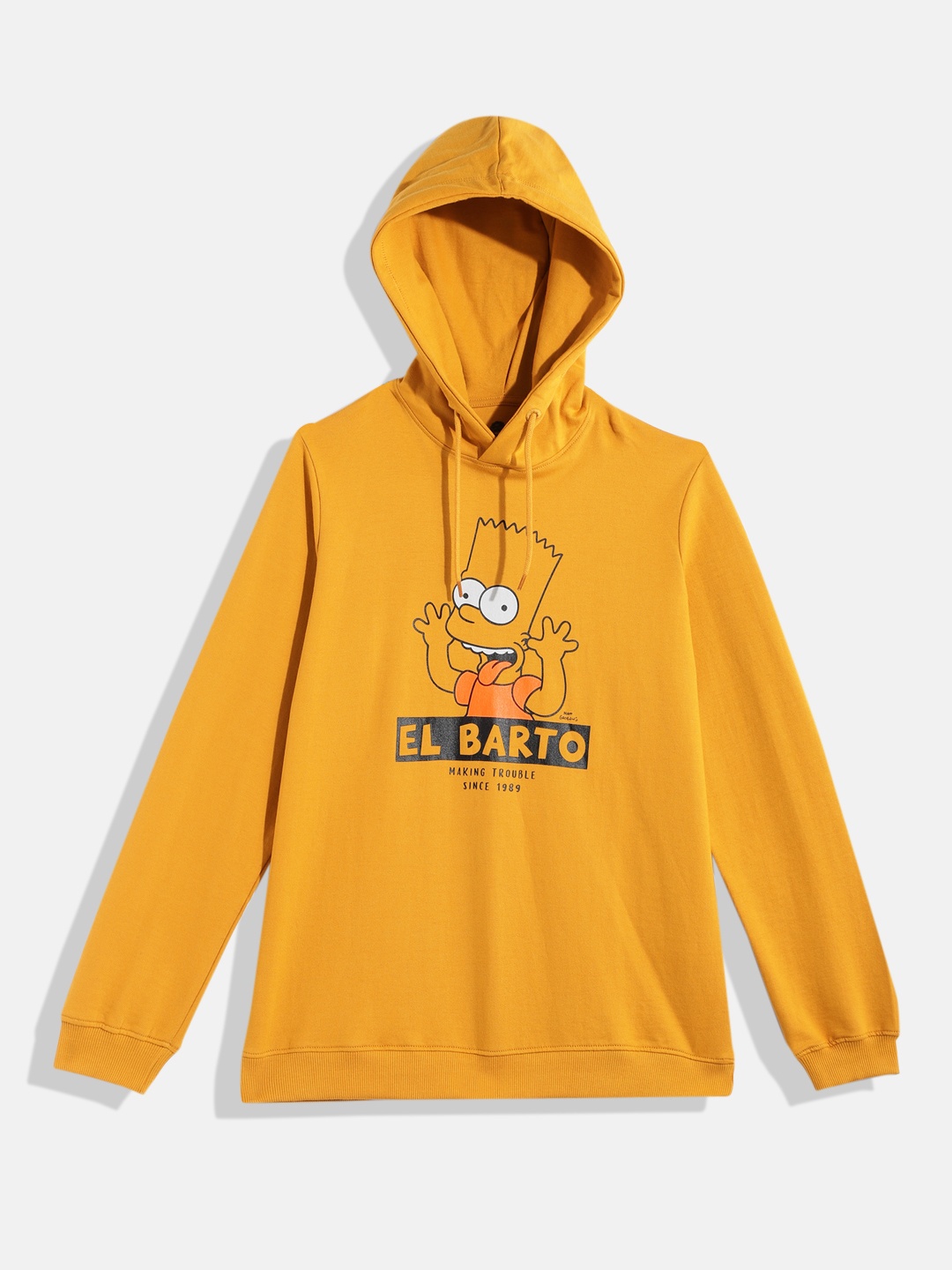 

The Simpsons Boys Mustard Yellow Simpsons Printed Pure Cotton Hooded Sweatshirt