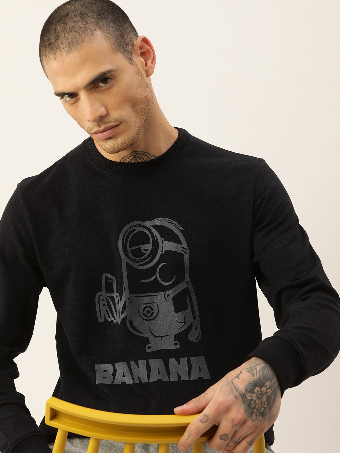 

Minions by Kook N Keech Men Black Minion Graphic Printed Sweatshirt