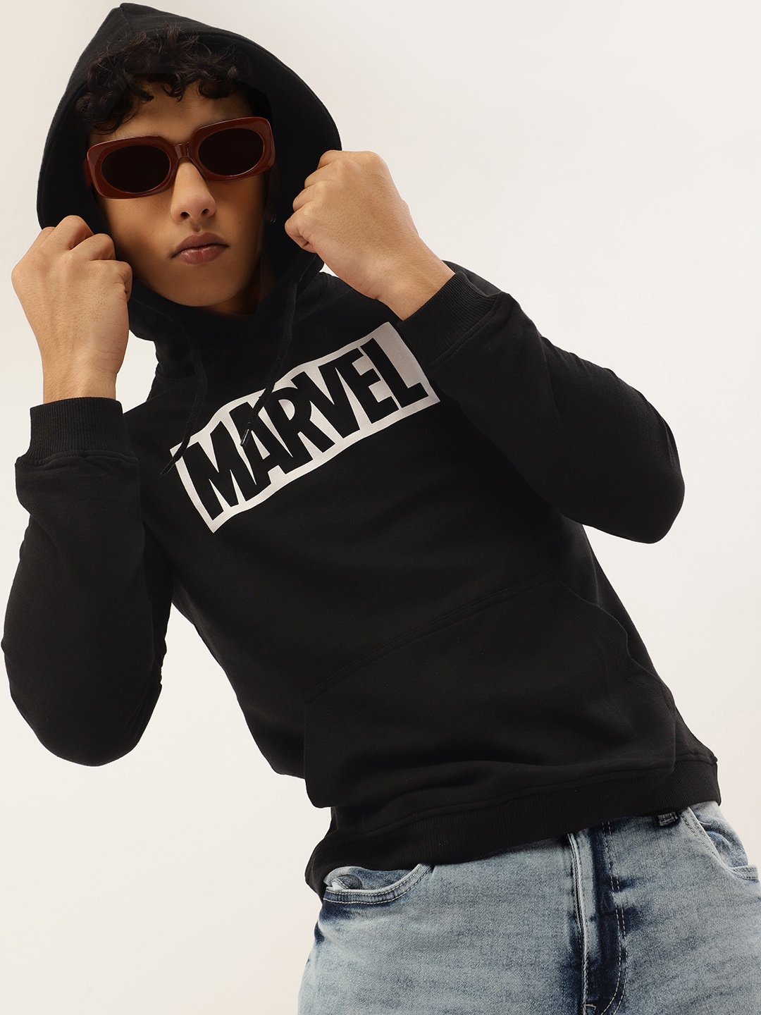 

Kook N Keech Marvel Teens Boys Black Printed Pure Cotton Hooded Sweatshirt