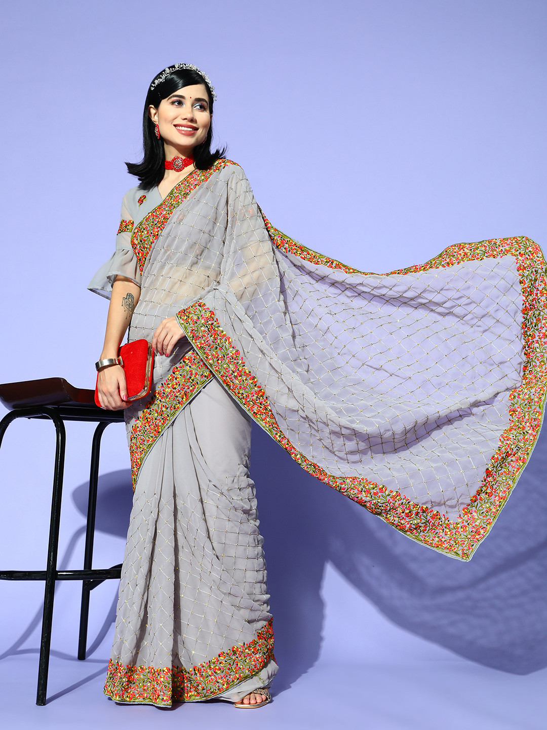 

Tikhi Imli Embellished Saree, Grey