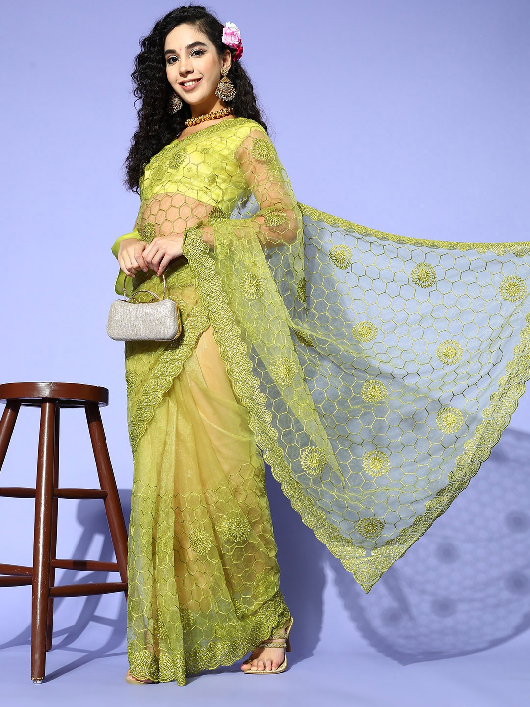 

Tikhi Imli Ethnic Motifs Saree, Green