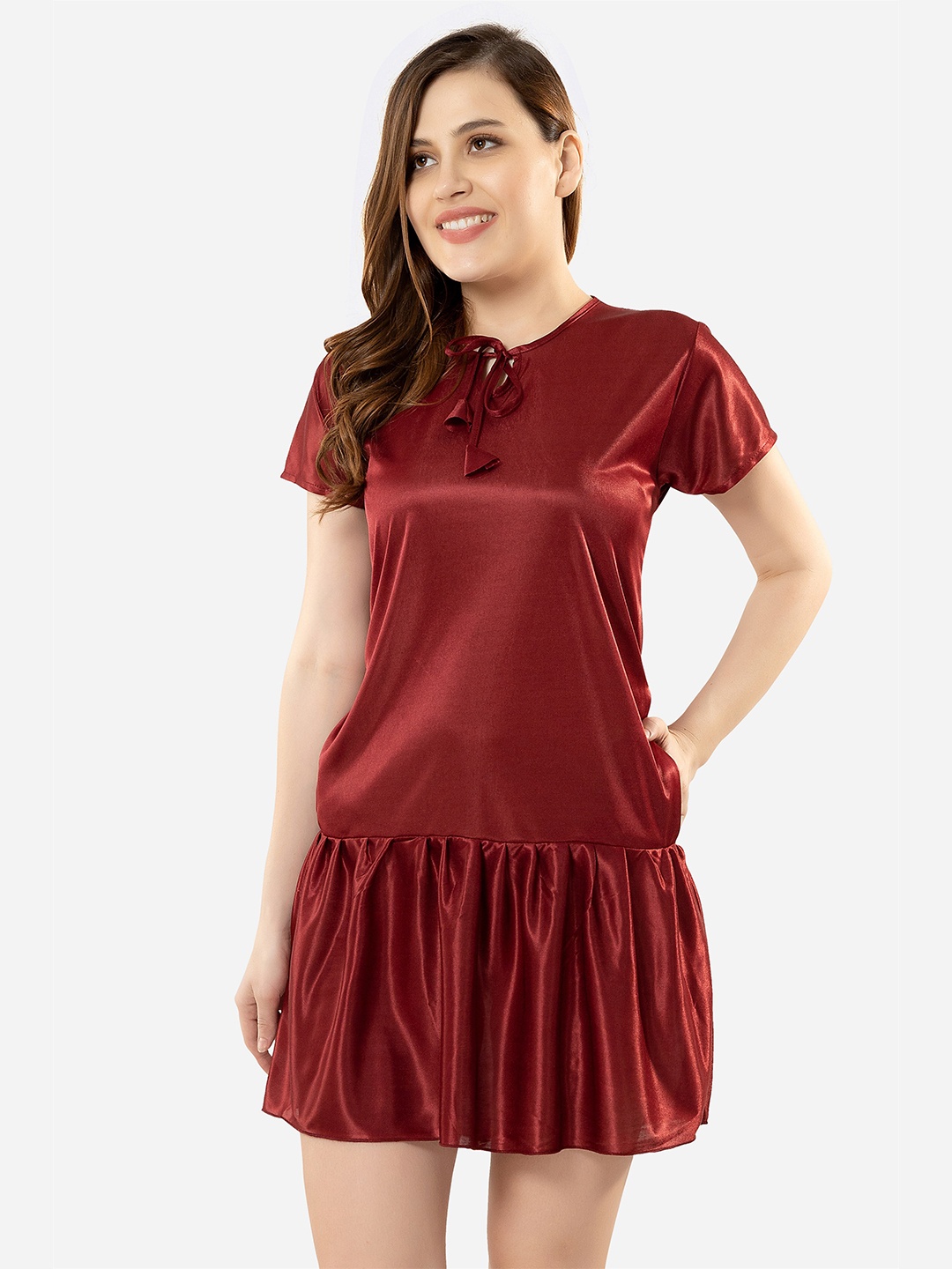 

Romaisa Women Maroon Solid Nightdress