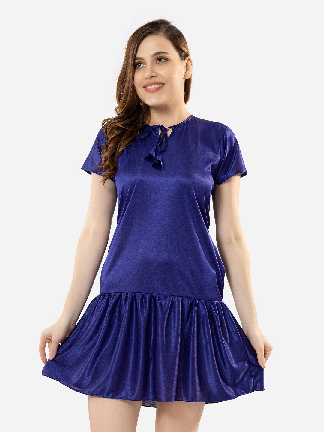 

Romaisa Women Blue Solid Above Knee Nightdress