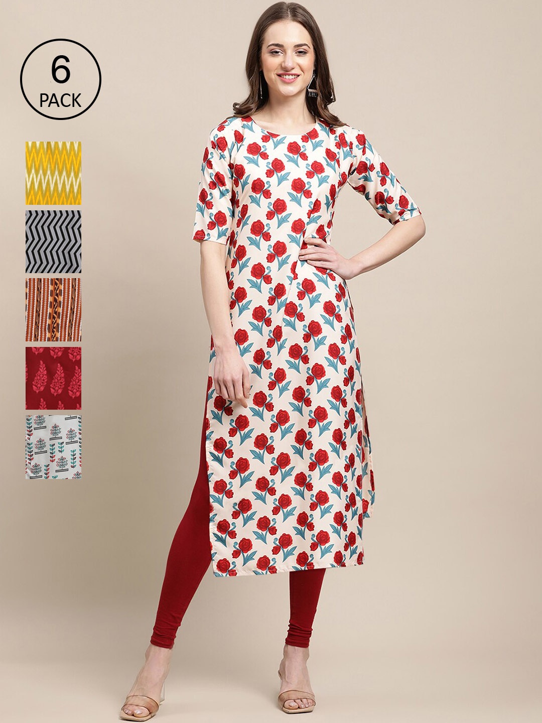 

7Threads Women White & Brown Ethnic Motifs Printed Crepe Kurta