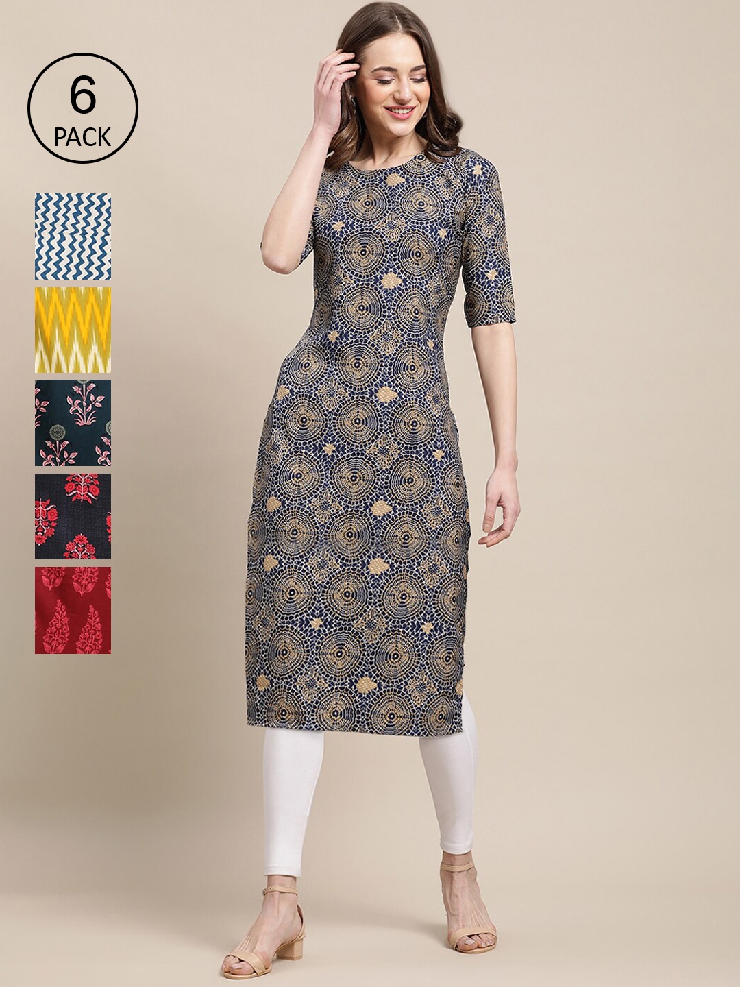 

7Threads Women Multicoloured Ethnic Motifs Printed Crepe Kurta, Multi