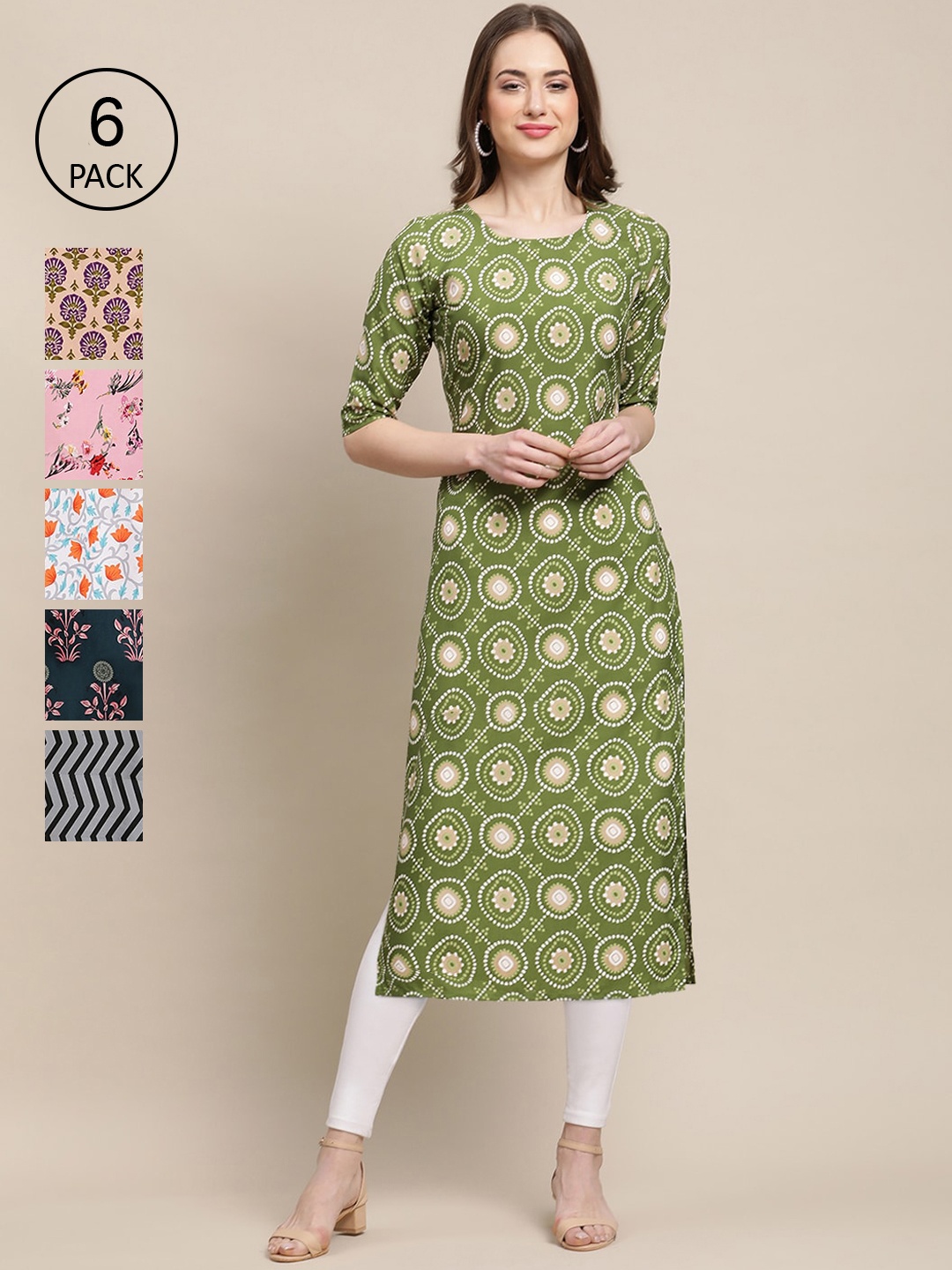 

7Threads Women Pack Of 6 Floral Printed Crepe Kurta, Multi