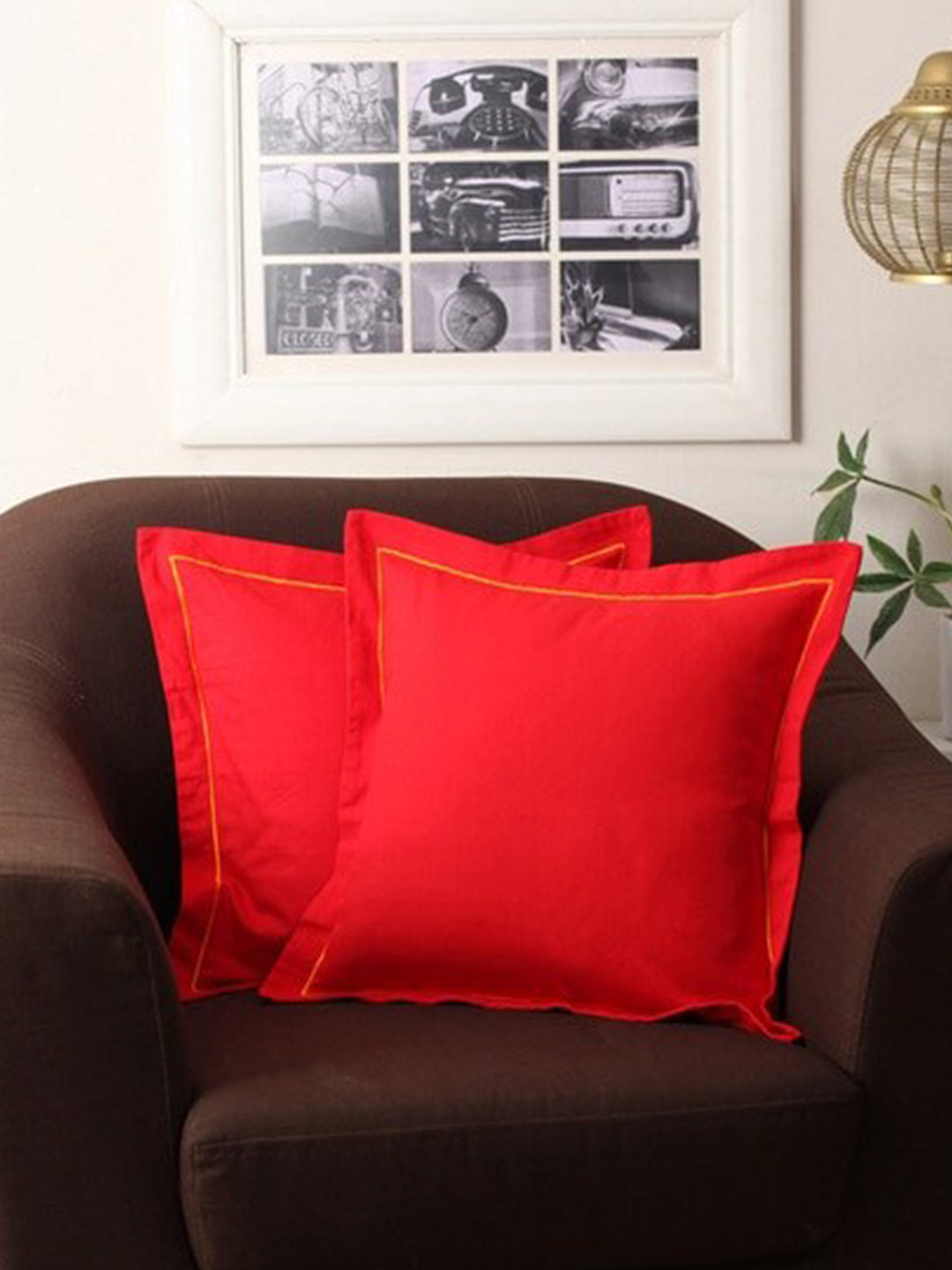 

Lushomes Red Pack of 2 Cotton Square Cushion Covers
