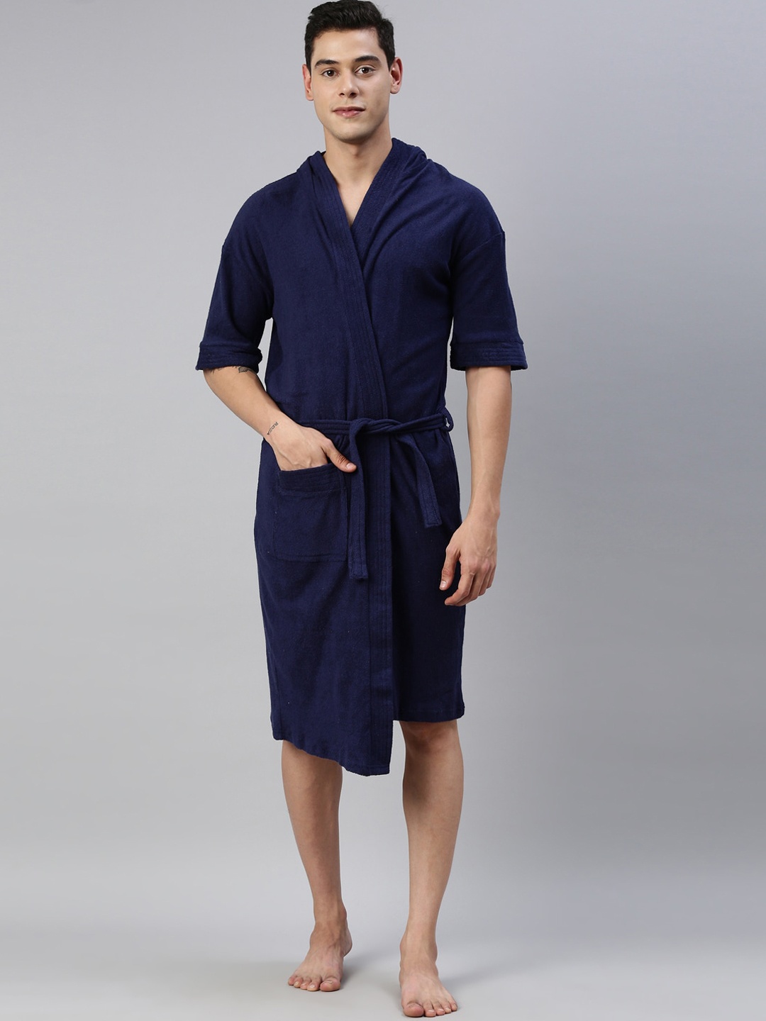 

GOLDSTROMS Men Navy Blue Solid Bath Robe