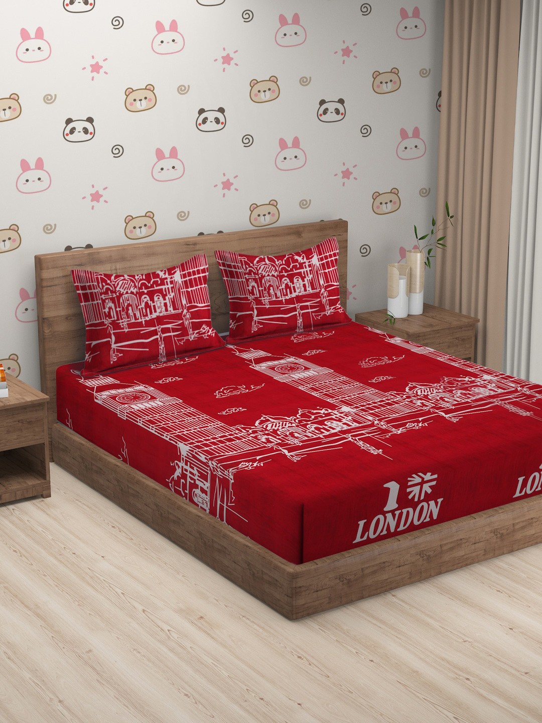 

SOKNACK Red & White 300 TC Queen Bedsheet with 2 Pillow Covers