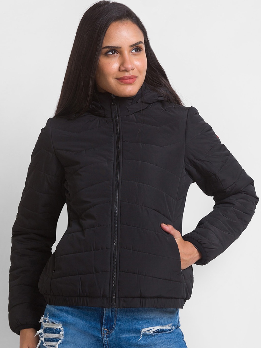 

SPYKAR Women Black Padded Jacket