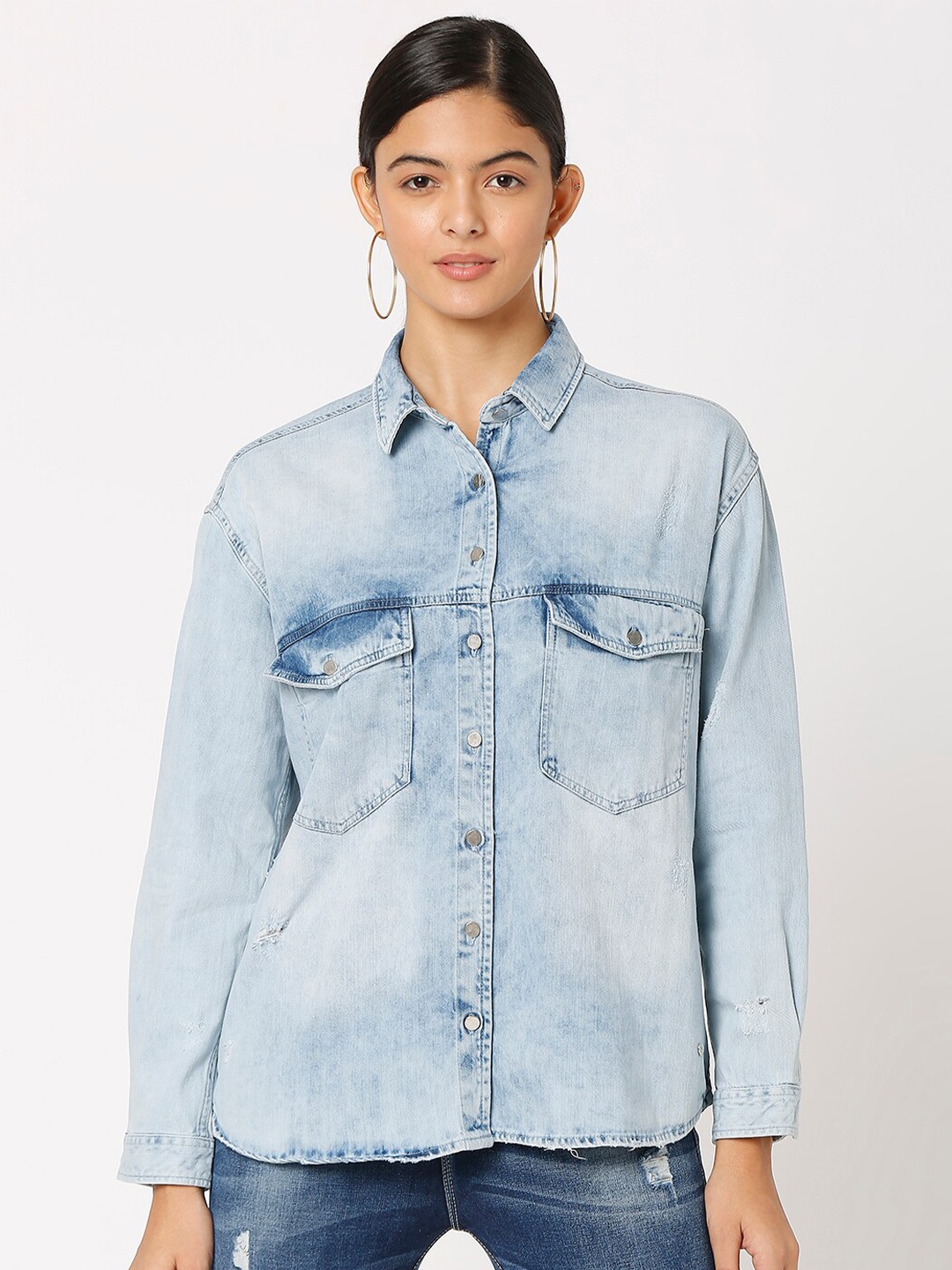 

SPYKAR Women Blue Slim Fit Faded Casual Shirt