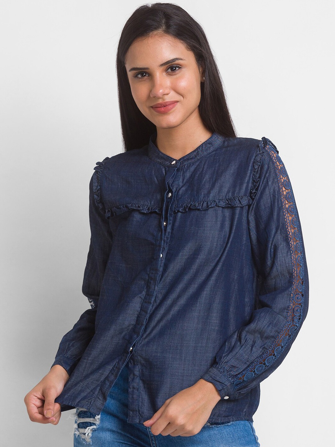

SPYKAR Women Blue Cotton Casual Shirt