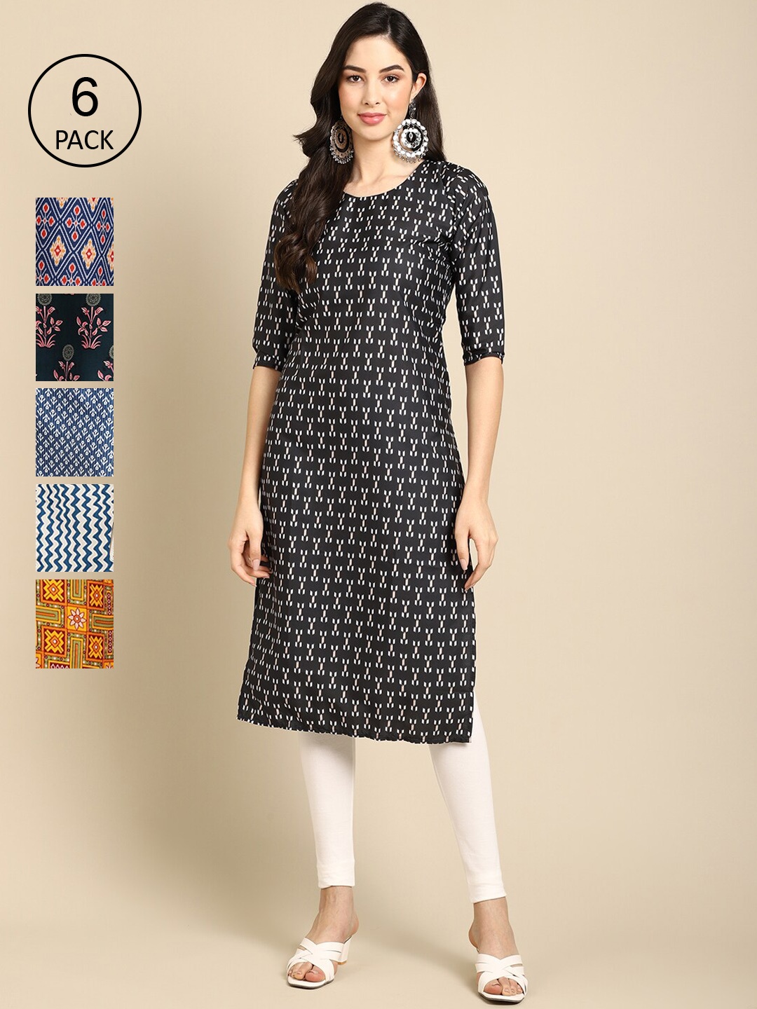 

7Threads Women Multicoloured Pack of 6 Digital Printed Straight Kurtas, Multi