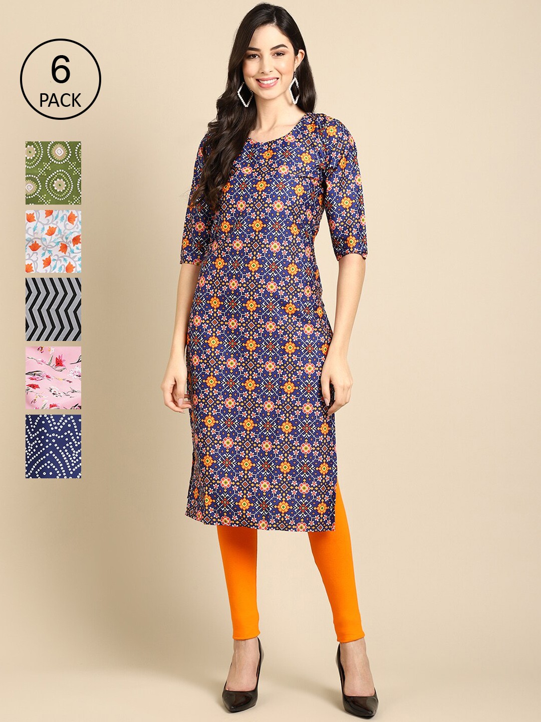 

7Threads 6 Women Multicoloured Geometric Printed Crepe Kurta, Multi