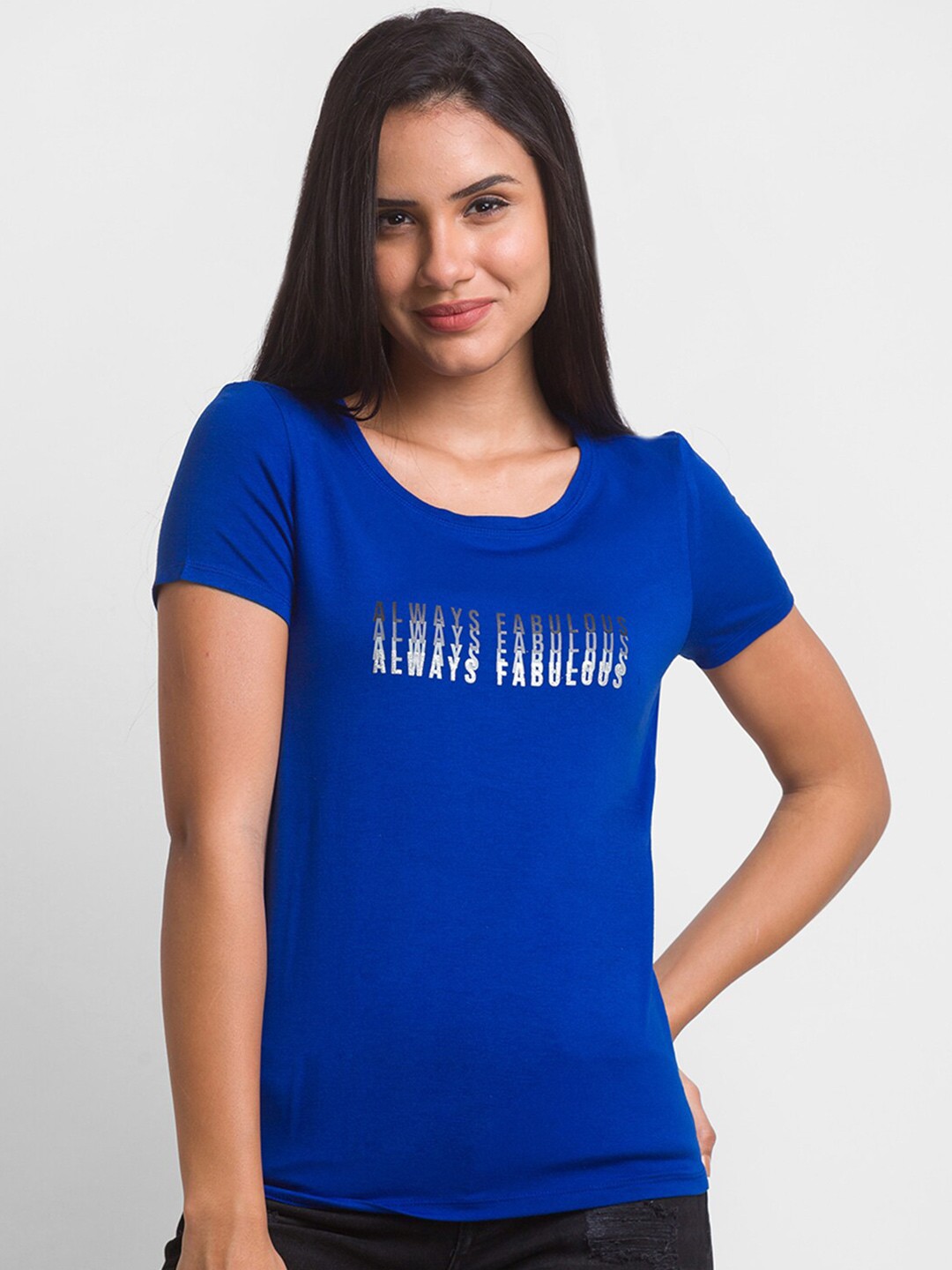 

SPYKAR Women Blue Typography Printed T-shirt