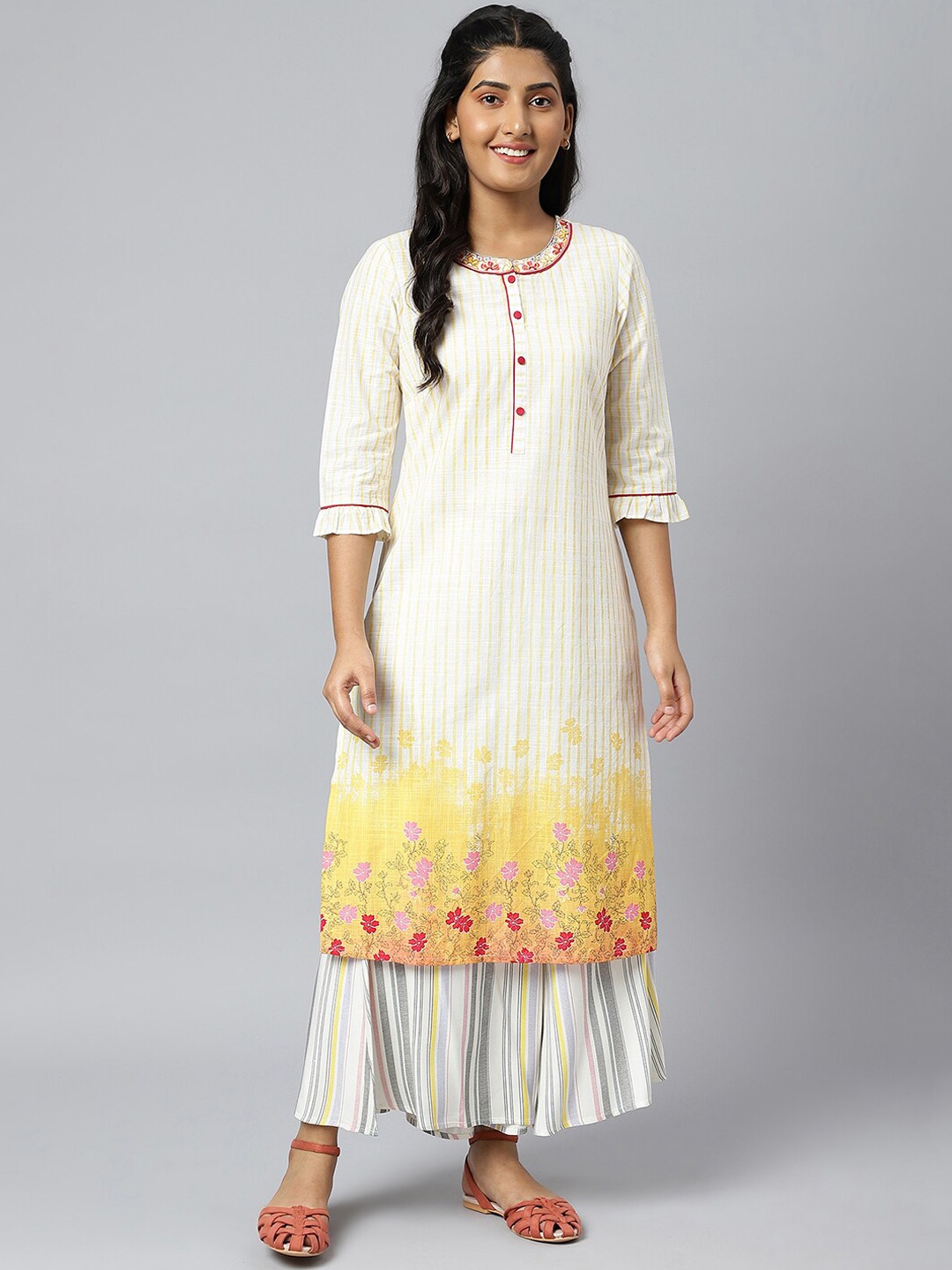 

AURELIA Women White Striped Kurta