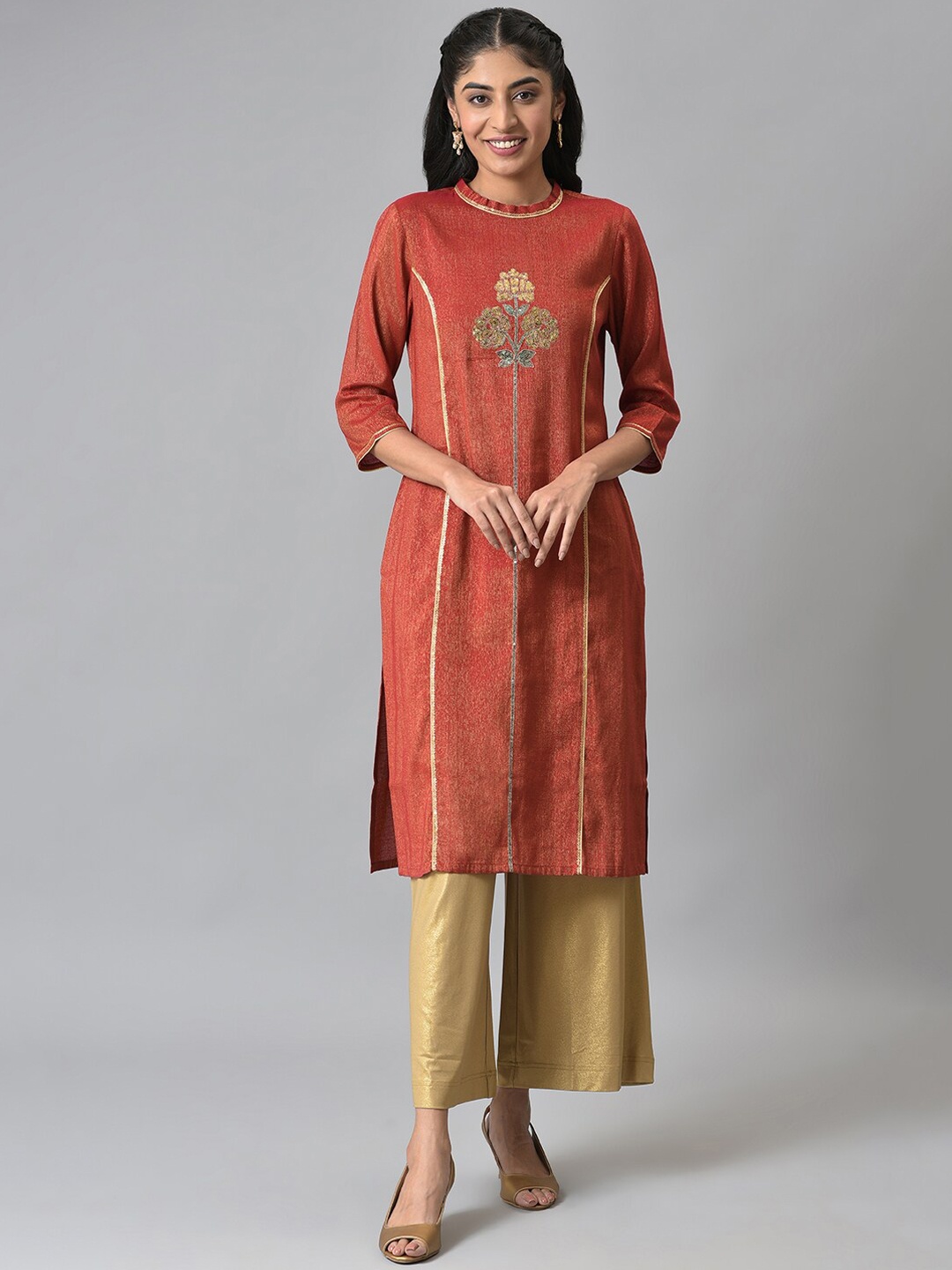 

AURELIA Festive Sequined Kurta, Red