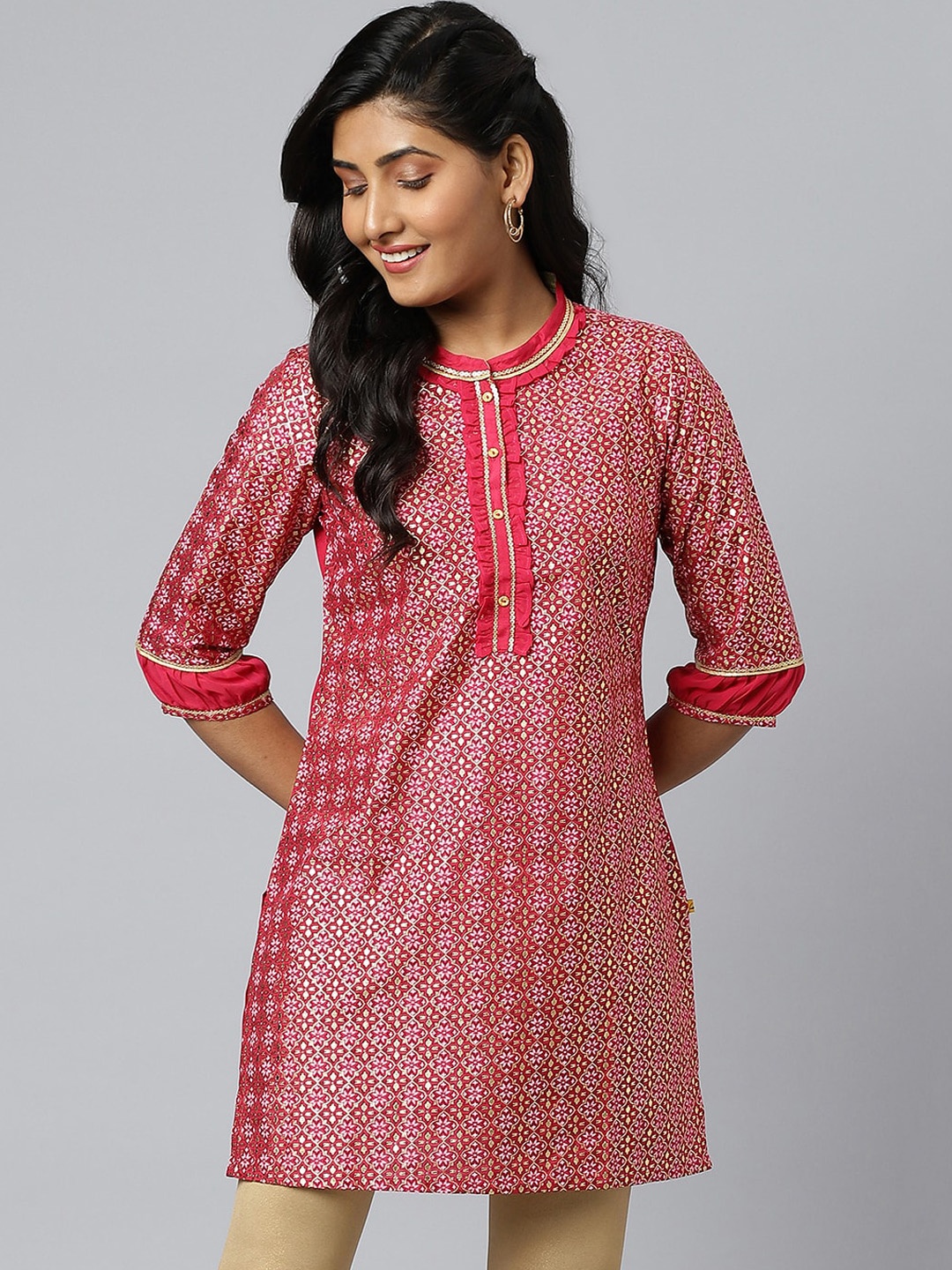 

AURELIA Festive Floral Print Kurta, Pink