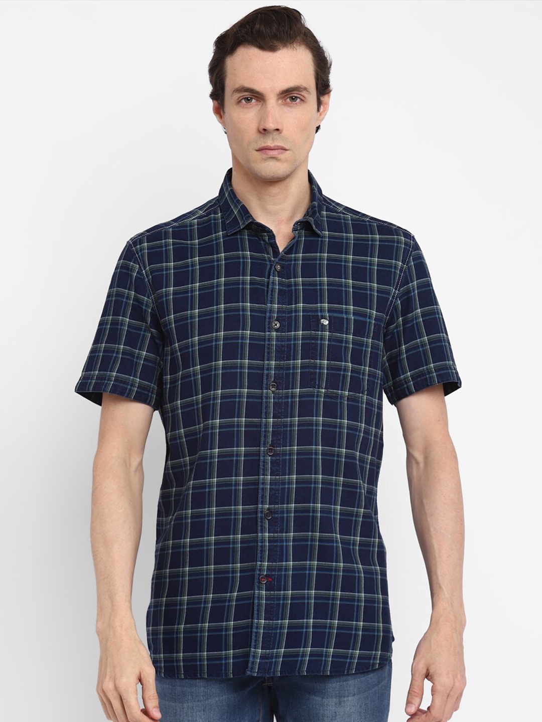 

Red Chief Men Blue Slim Fit Checked Casual Shirt