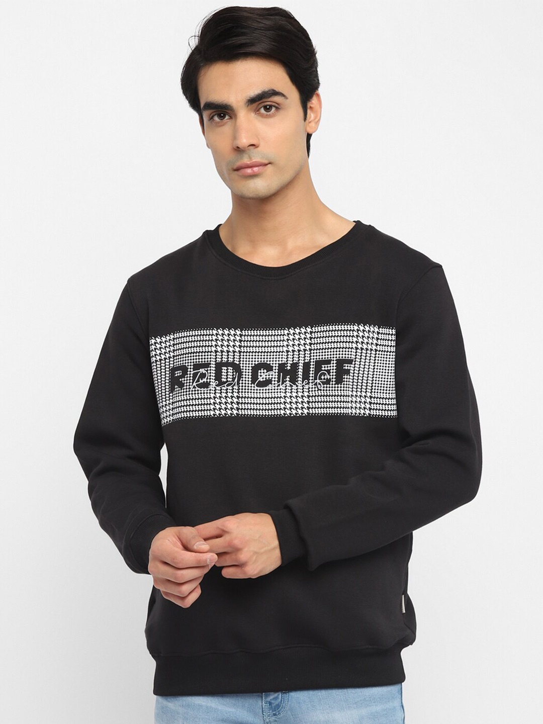 

Red Chief Men Black Typography Printed Sweatshirt