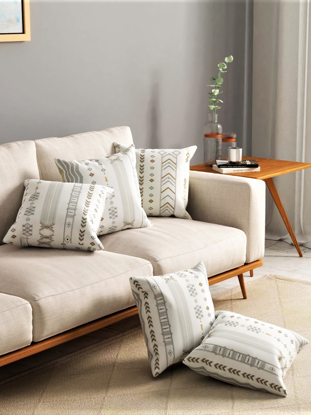 

URBAN SPACE Grey & Off White Pack of 3 Printed Square Cushion Covers